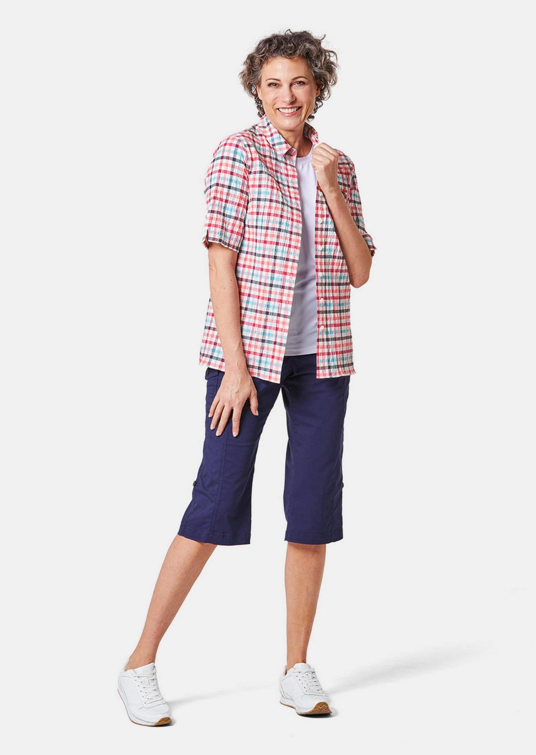 GOLDNER Kurzarmbluse »Wander-Bluse in Seersucker Qualität« kann als Bluse und als leichtes Jäckchen getragen werden