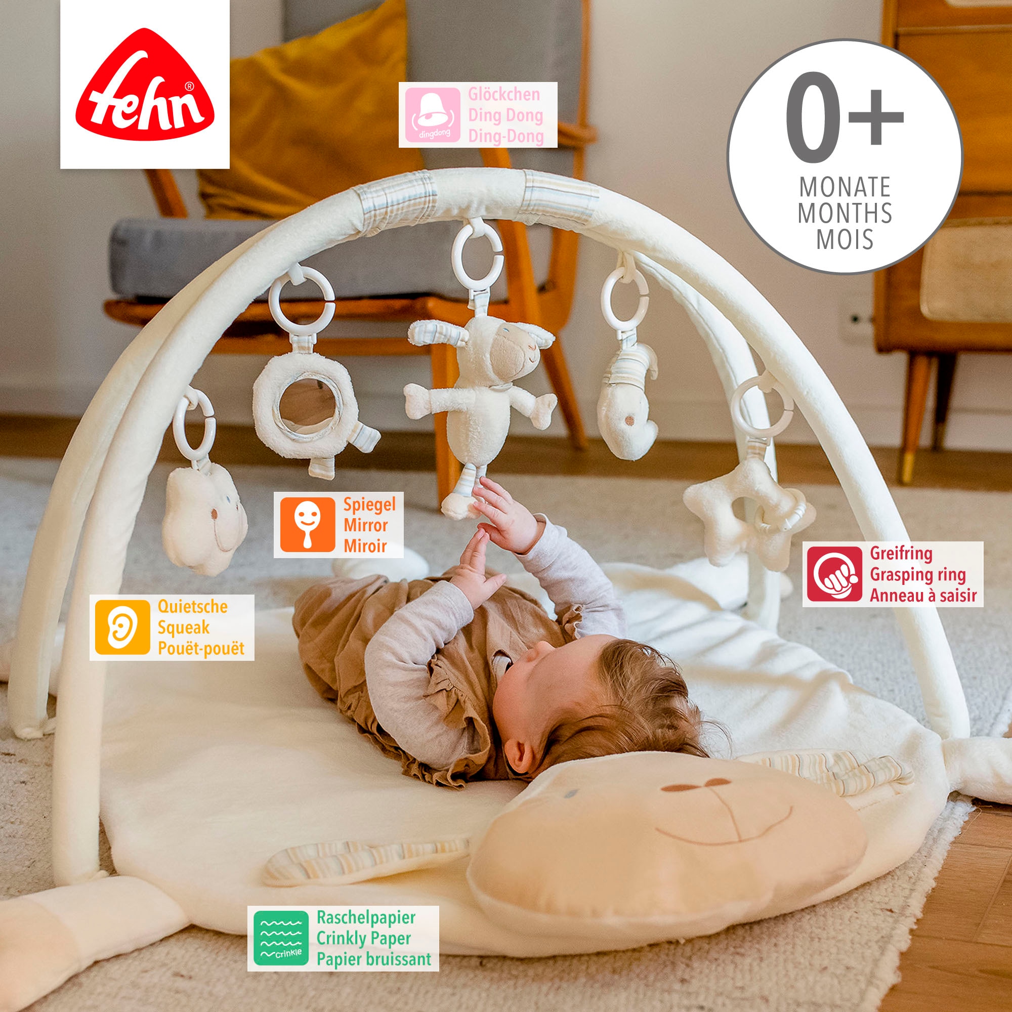 Fehn Spielbogen »BabyLOVE, Schaf 3-D-Activity-Decke«, mit Krabbeldecke