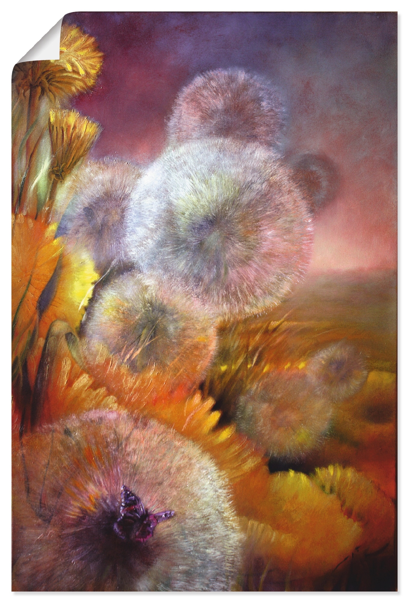 Artland Wandbild »Löwenzahn und Schmetterling«, Blumen, (1 St.), in vielen Größen & Produktarten - Alubild / Outdoorbild für den Außenbereich, Leinwandbild, Poster, Wandaufkleber / Wandtattoo auch für Badezimmer geeignet
