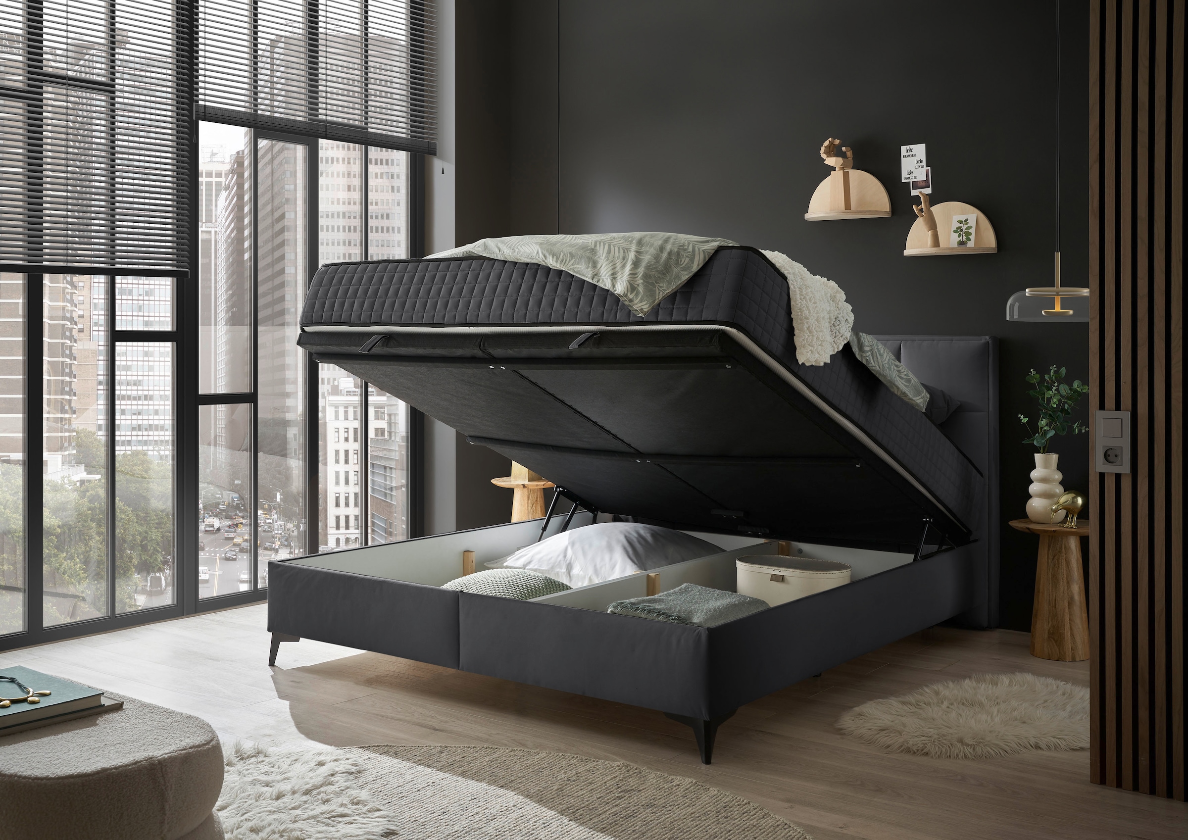 ED EXCITING DESIGN Boxbett »Monroe inkl. Bettkasten, erhältlich in den Breiten 160cm & 180cm« Duo-Matratze - feste Seite mit Kokosmatte