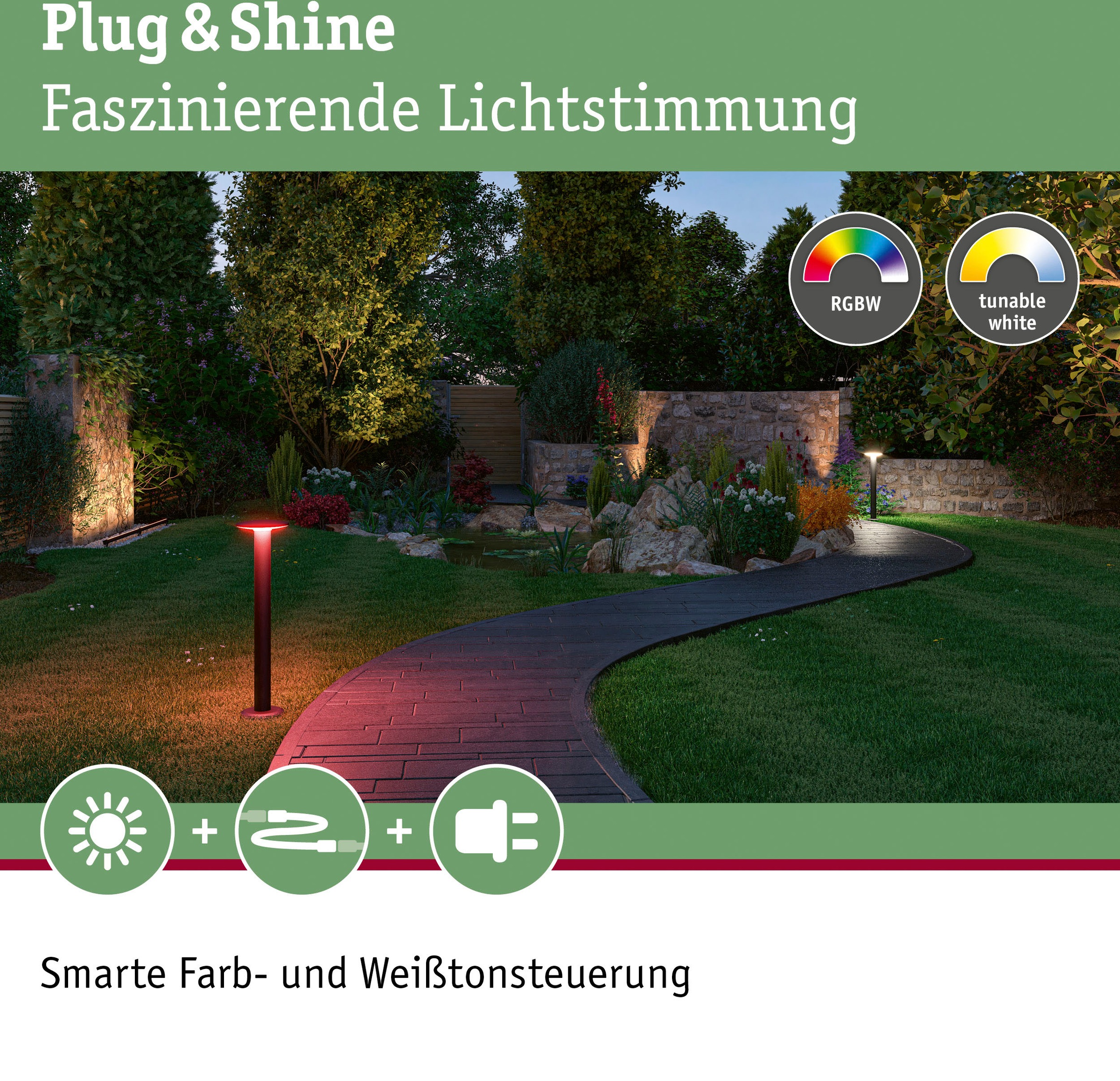 Paulmann LED Pollerleuchte »Outdoor Plug & Shine Plate RGBW IP44«, 1 flammig, ZigBee, IP44 RGBW