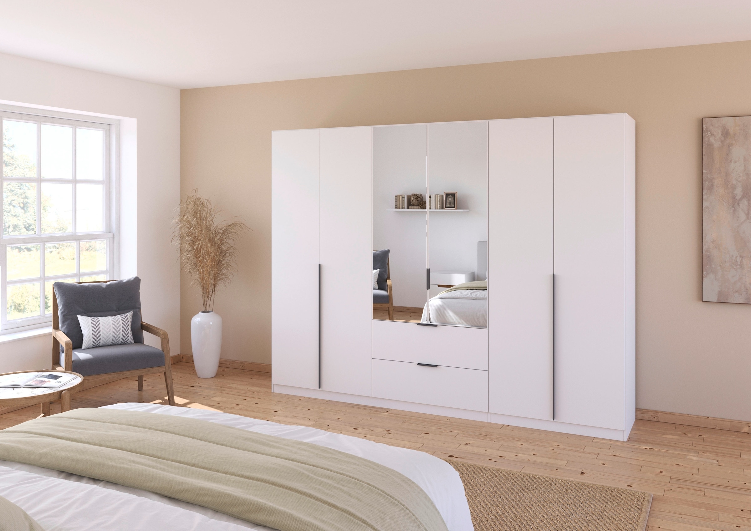 rauch Drehtürenschrank »Kleiderschrank Schrank Garderobe AGORDO mit Dekor- oder Hochglanzfront«, (in zwei Griff-Farben mit Dekor- oder Hochglanzfront), mit Außenschubkästen, in 6 Breiten und 2 Höhen MADE IN GERMANY