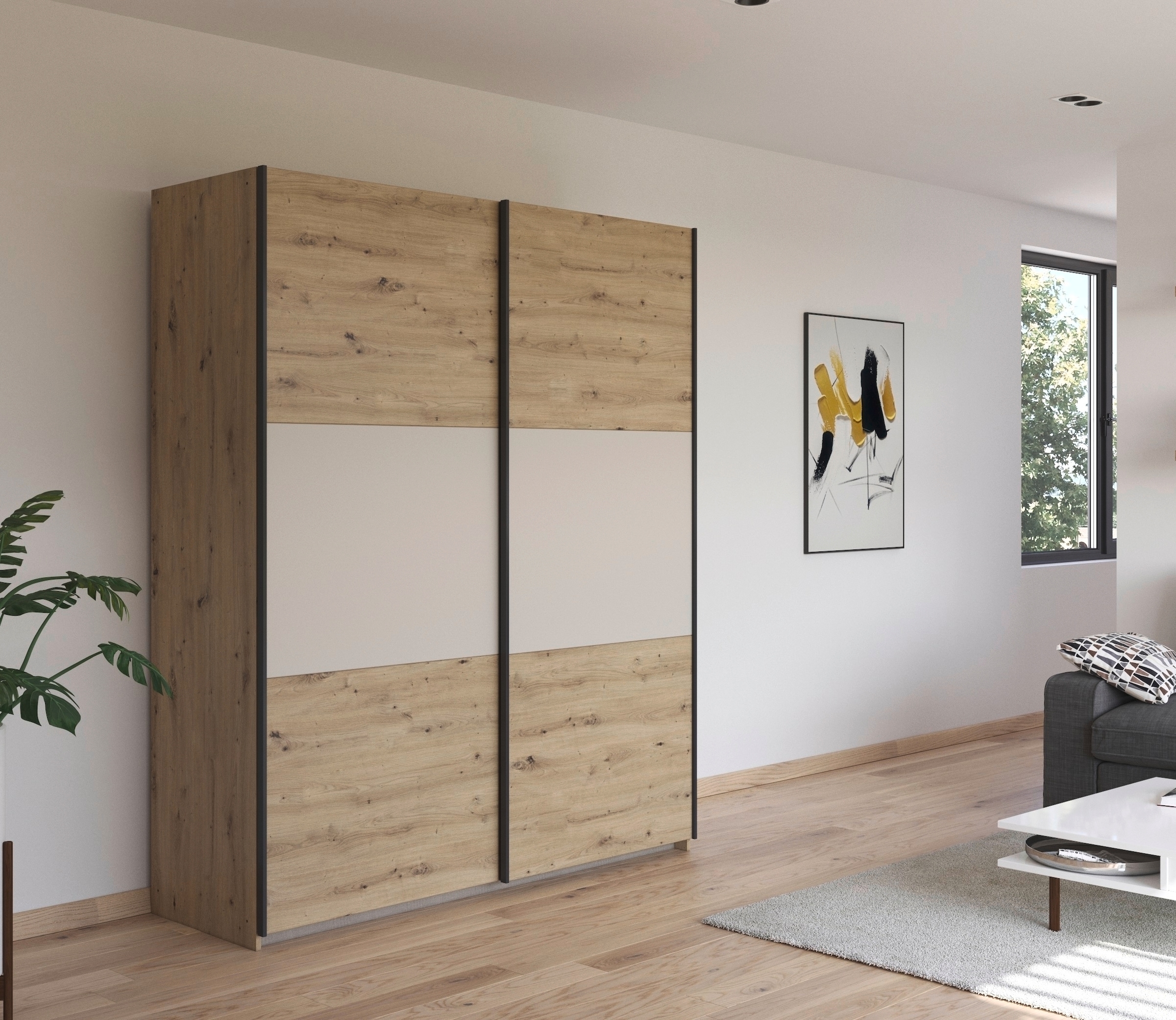 rauch Schwebetürenschrank »Kleiderschrank Schrank Garderobe Garderobenschrank Wäscheschrank NEO« 3 verschiedene Ausstattungen BASIC/CLASSIC/PREMIUM (inkl. SOFT-CLOSE),  mit großzügigem Stauraum und vielfältigen Farbkombinationen