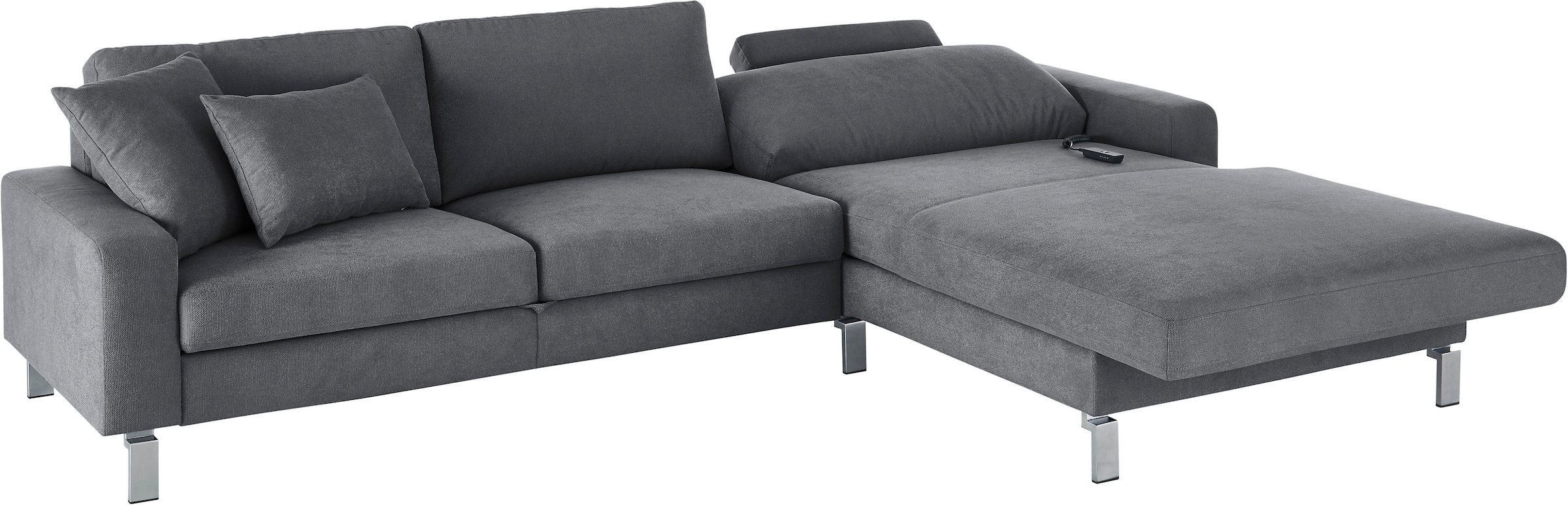 3C Candy Ecksofa »Lecce, wahlweise PUR-Schaumstoff oder Tonnentaschenfederkern«, Bett im 2,5-Sitzer, teilmotorische Schlaffunktion im Longchair, L-Form