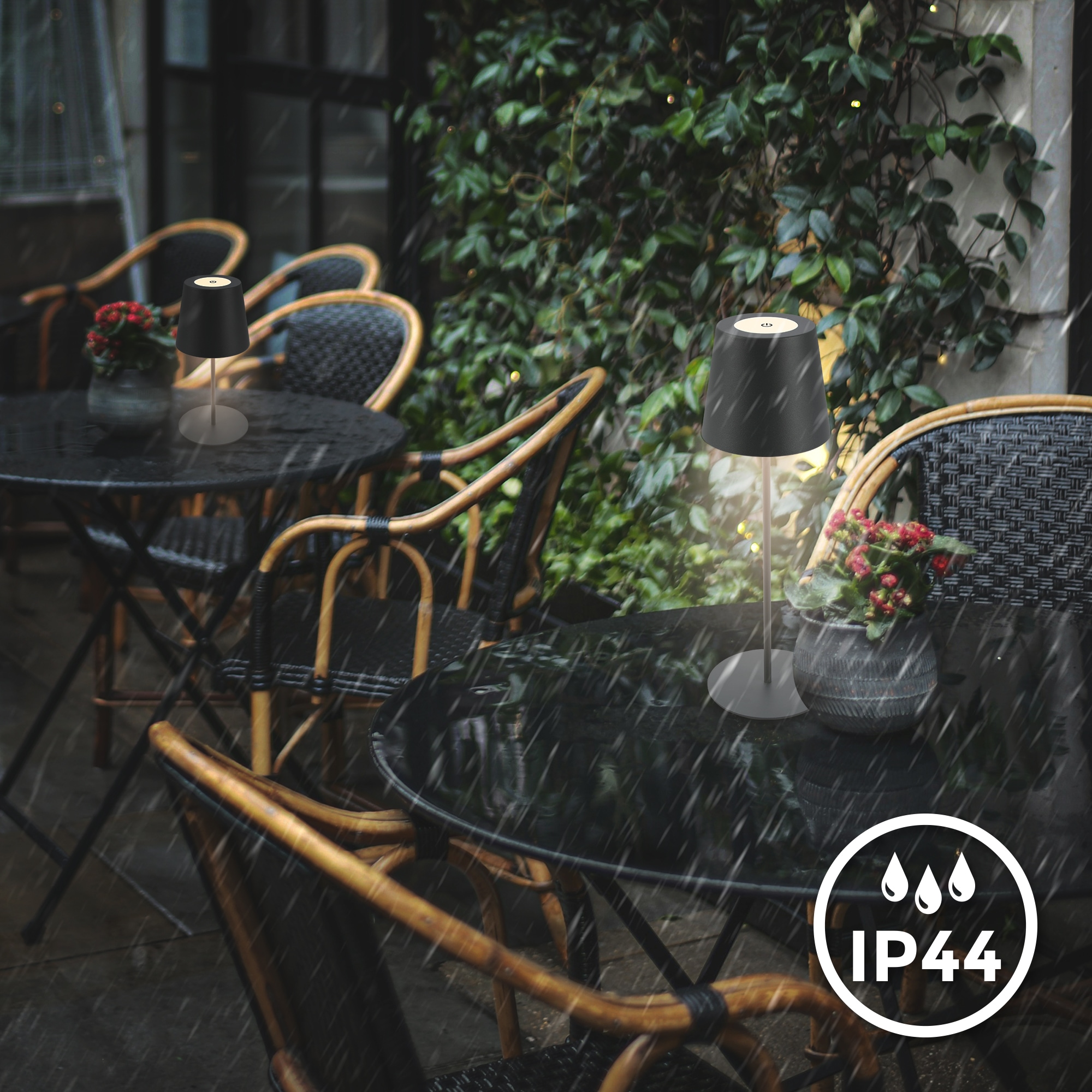 B.K.Licht Außen-Tischleuchte »BK_TL1593 Akku LED Tischlampe, 3-Stufen Touchdimmer, mit USB« LED-Modul 1 Stk. Extra-Warmweiß 2.700 K, 200 Lm, 2,5W, IP44, 12h Leuchtdauer, 36 x 10,5 cm, Anthrazit