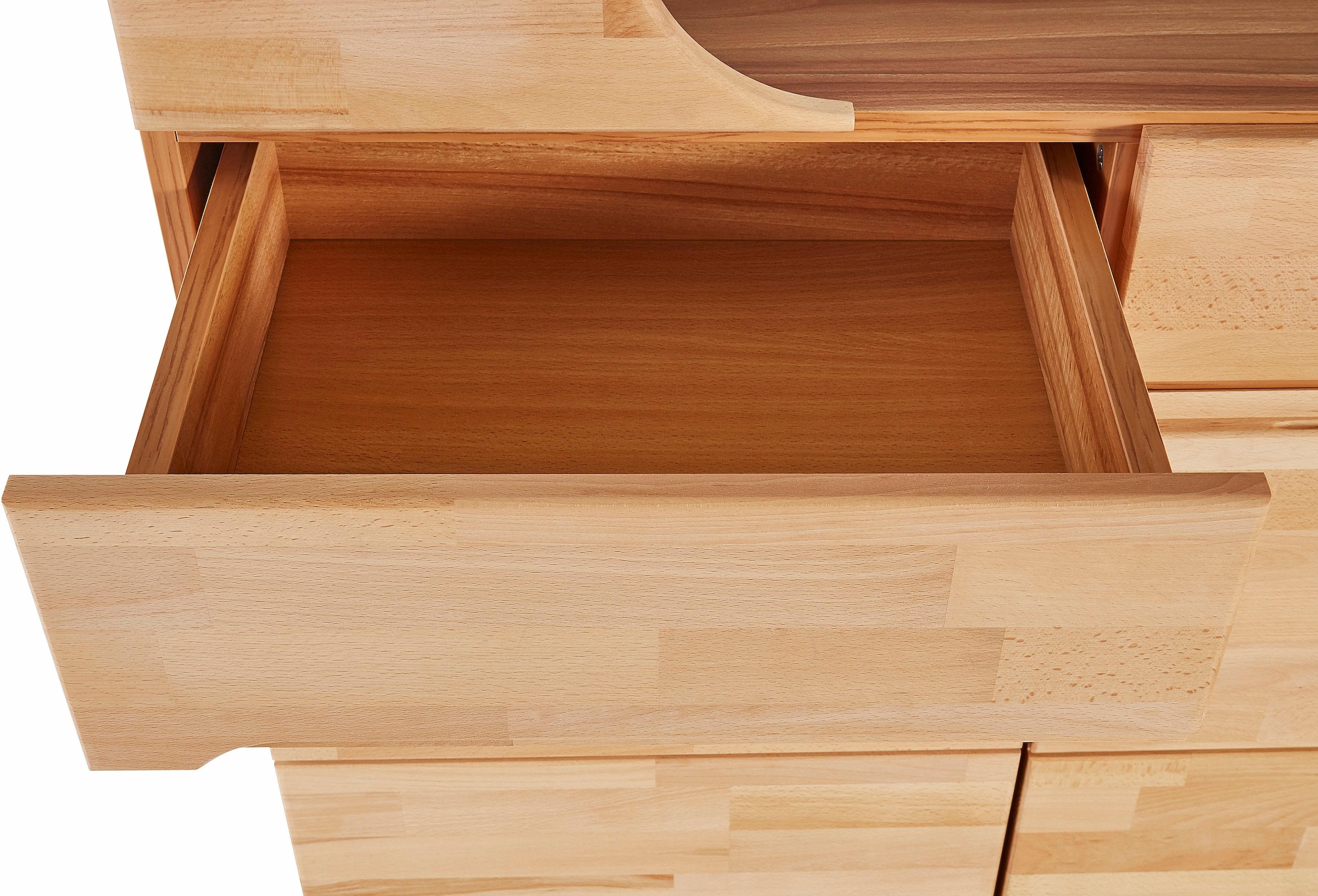 Home affaire Sideboard »Ribe,200cm breit,40 cm tief,4 Schubladen Oberplatte aus Glas«, Kernbuche massiv, Holzwerkstoff, 4Türen,4 Schubladen, Griffmulden