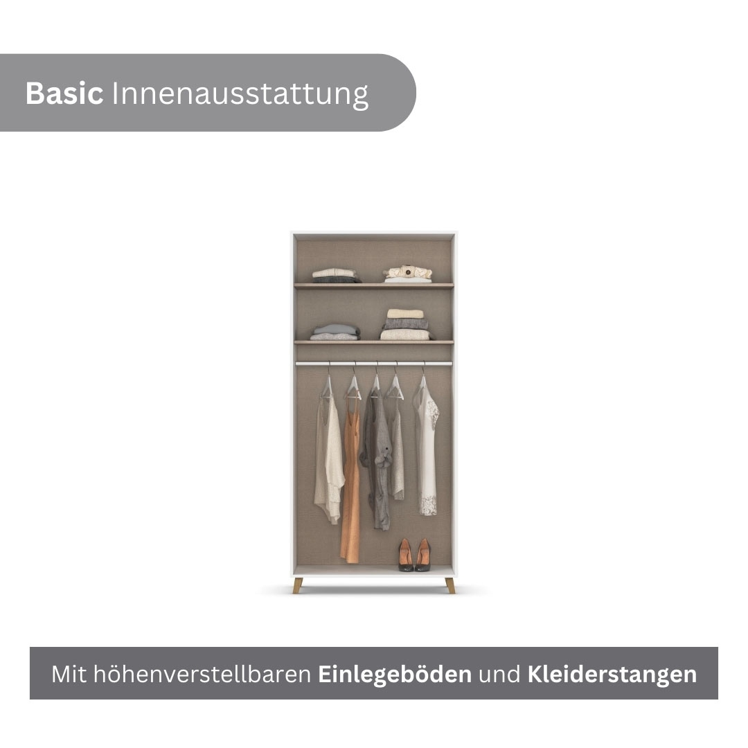 rauch Drehtürenschrank »Kleiderschrank Schrank Garderobe SHINJO Breiten 93/140/187 cm« in 3 verschiedenen Ausstattungen BASIC/CLASSIC/PREMIUM,  Griffe und Füße aus Massivholz, viel Stauraum MADE IN GERMANY