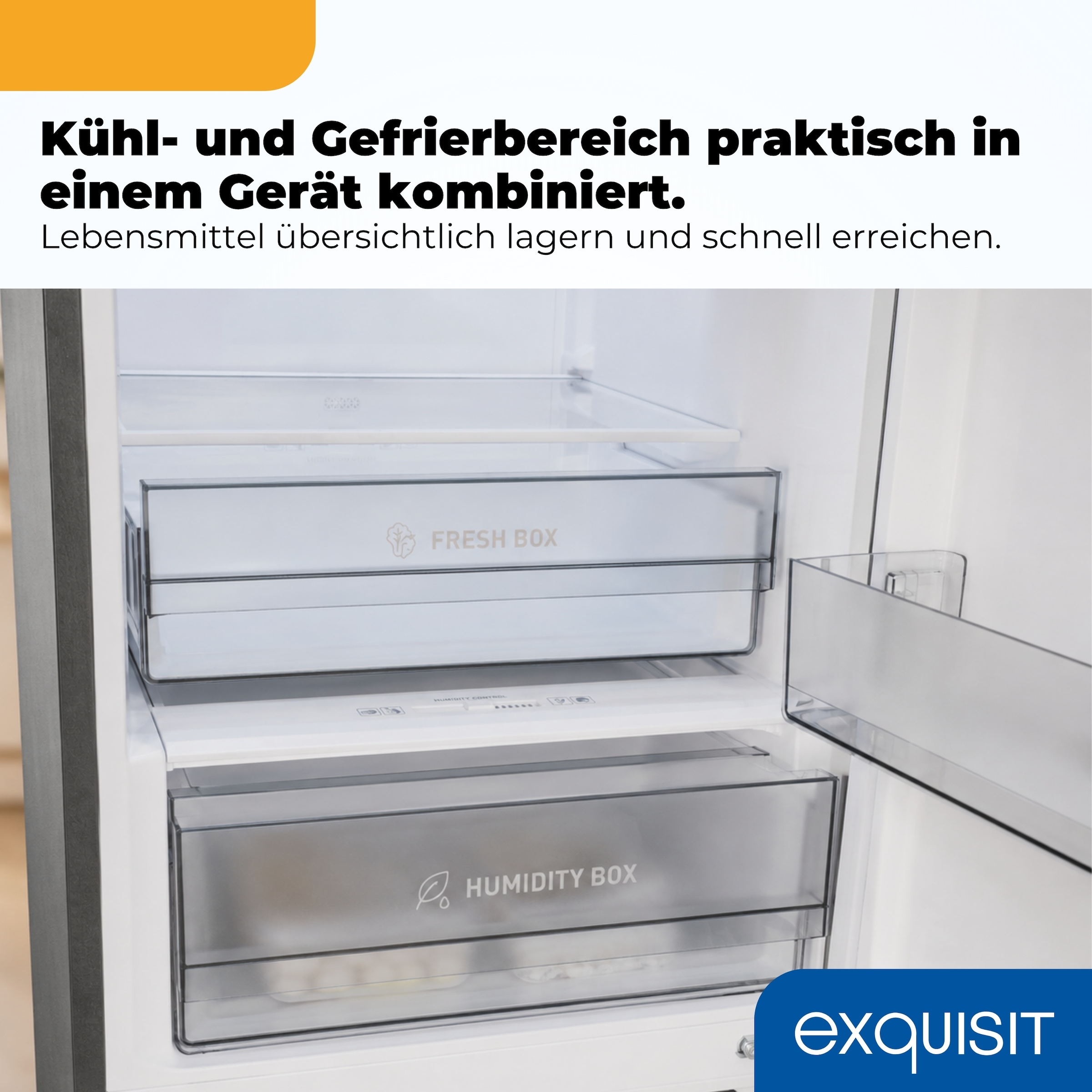 exquisit Kühl-/Gefrierkombination »KGC380-115-NF-040A inoxlook-az« 200,5 cm hoch 59,5 cm breit Humidity Box für optimale Feuchtigkeitsregulierung & kein Abtauen mehr