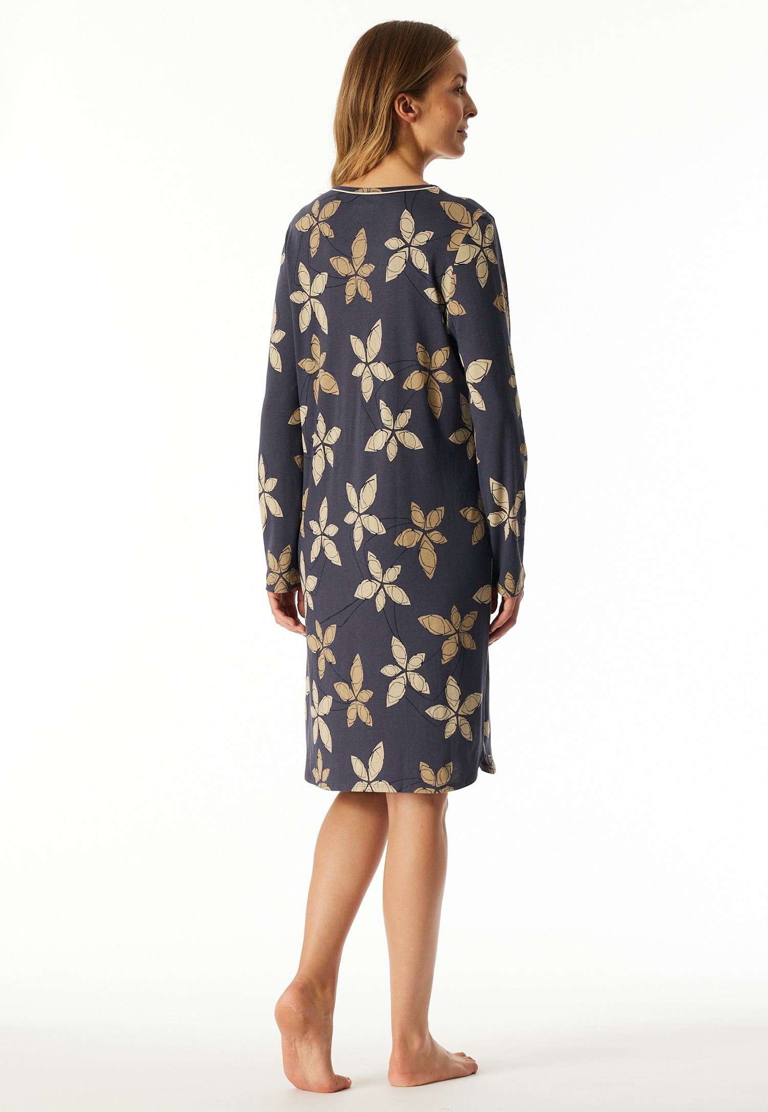 Schiesser Nachthemd »Comfort Nightwear«, florales Muster, langärmelig, Single-Jersey, Rundhalsausschnitt