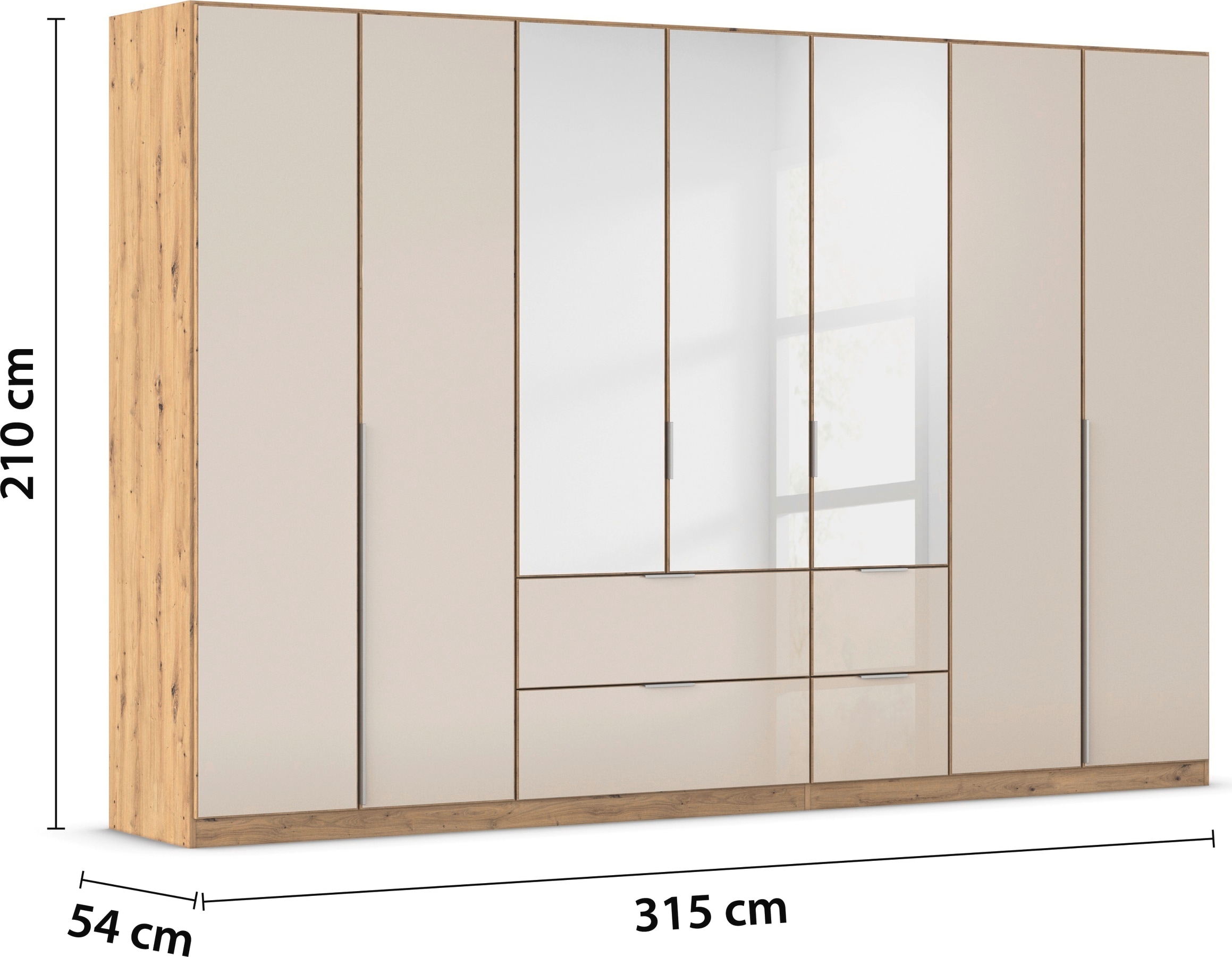 rauch Drehtürenschrank »Kleiderschrank Kleiderschränke Schrank Garderobe AGORDO mit Glasfront«, (in zwei Griff-Farben, Breiten 91-360 cm), mit Außenschubkästen, in 7 Breiten und 2 Höhen MADE IN GERMANY