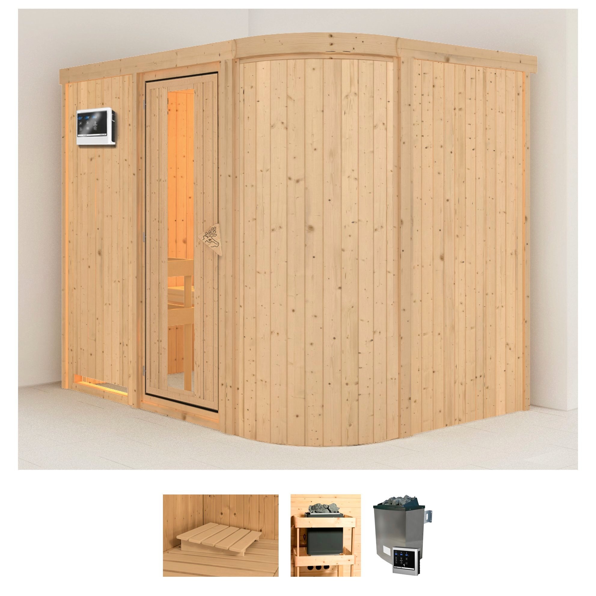 Karibu Sauna »Thyra 4«, (Set), 9-kW-Ofen mit externer Steuerung