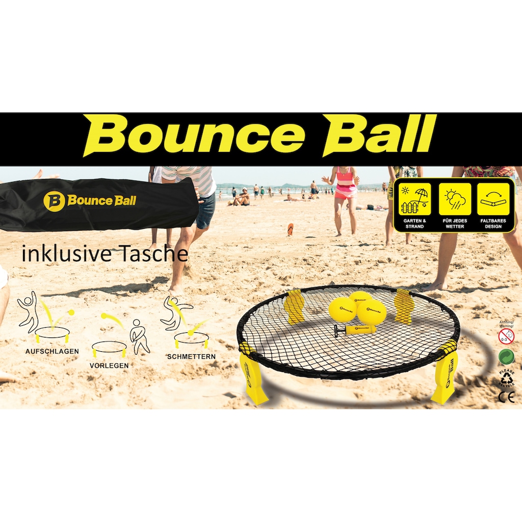 L.A. Sports Trampolinnetz »Bounce Ball Deluxe Set«, (Set, 8 St., Rundnetz, Tragetasche, 3 Spielbälle, Ballpumpe, Anleitung)
