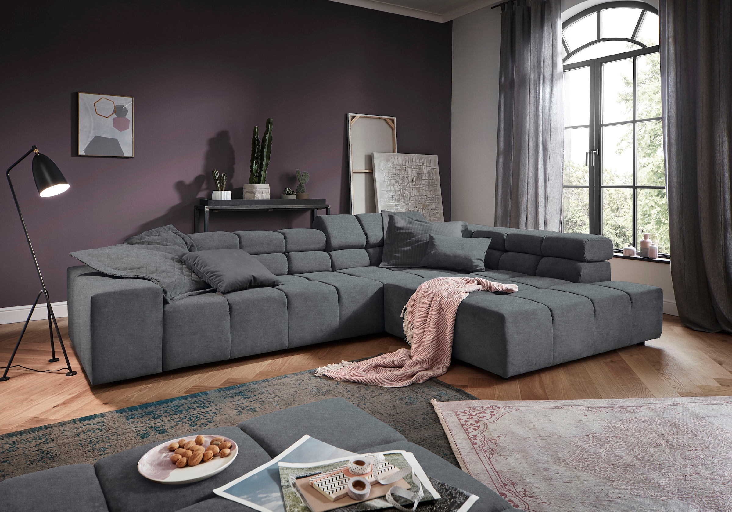 INOSIGN Ecksofa »Ancona incl. Kopfteilverstellung, Breite 319cm, L-Form«, wahlweise motorische Sitztiefenverstellung, auch in Cord + Easy Care