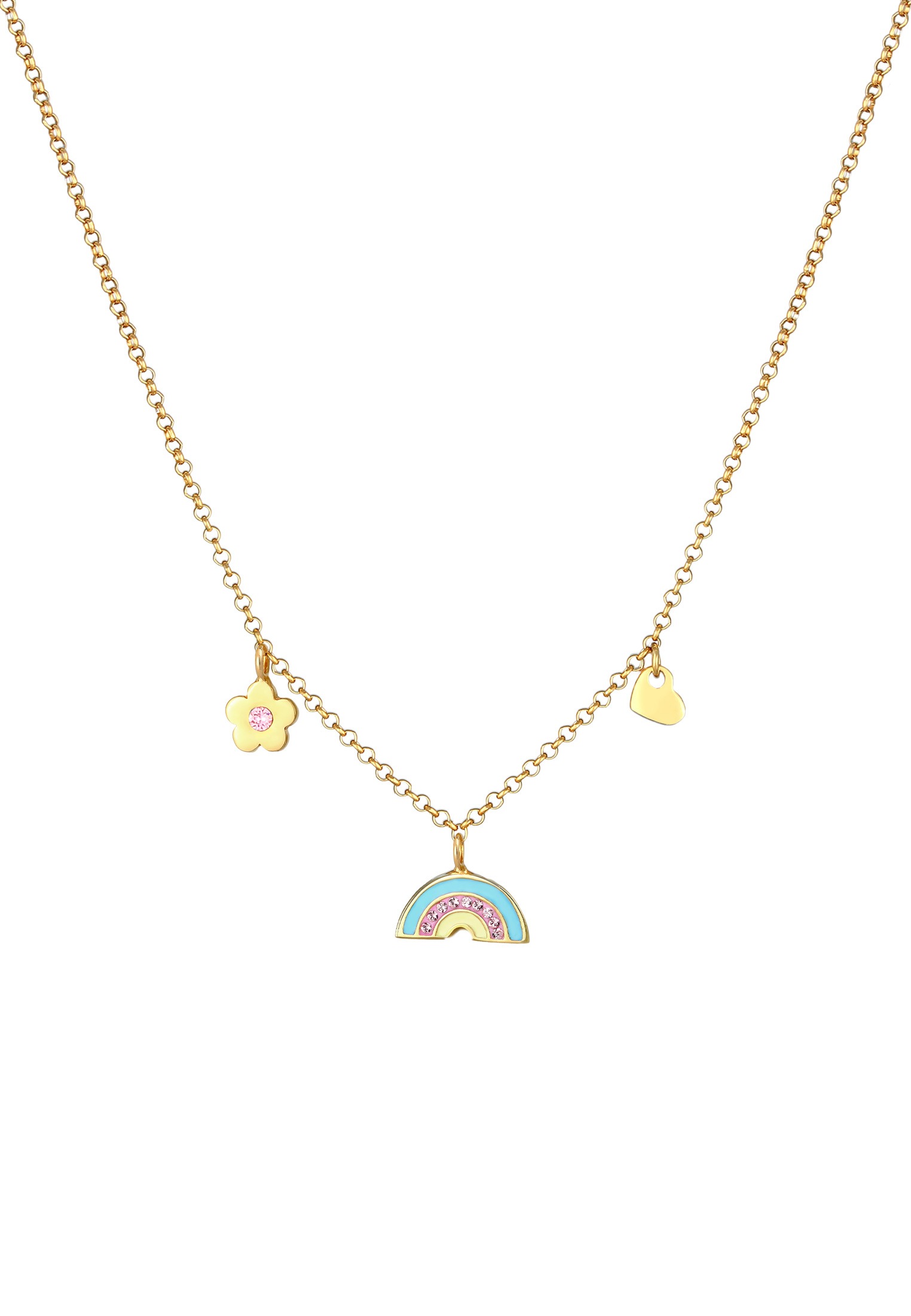 Elli Silberkette »Halskette Kinder Regenbogen Herz Blume Kristalle 925 Silber«