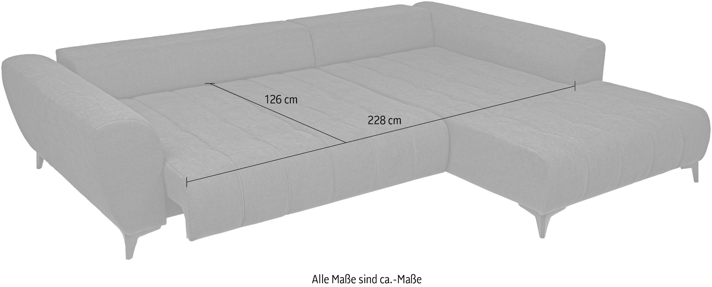 WERK2 Ecksofa »Garay, XXL-Liegefläche: elektrisch ausziehbar auf ca. 228×126 cm« Luxus in Übergröße: XXL-Liegefläche, Komfort-Ottomane & stilvolle Füße