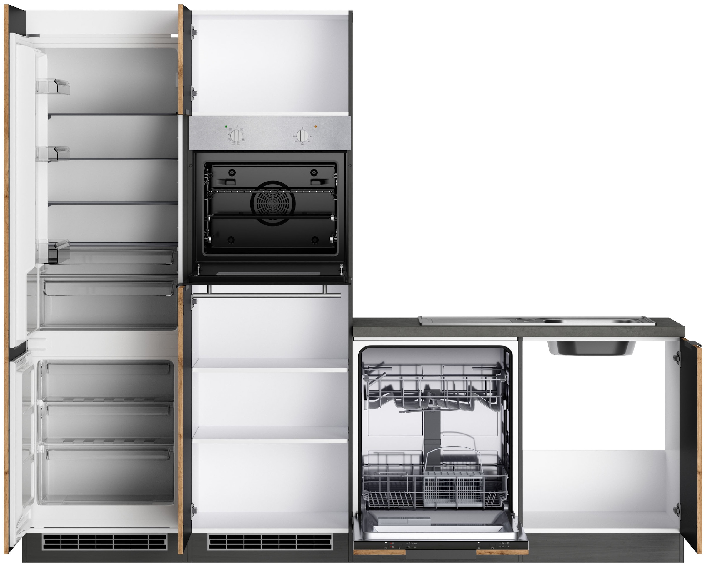 KOCHSTATION Winkelküche »KS-Lagos, Stellbreite 300/240 cm« wahlweise mit E-Geräten, Spüle edelstahl oder schwarz