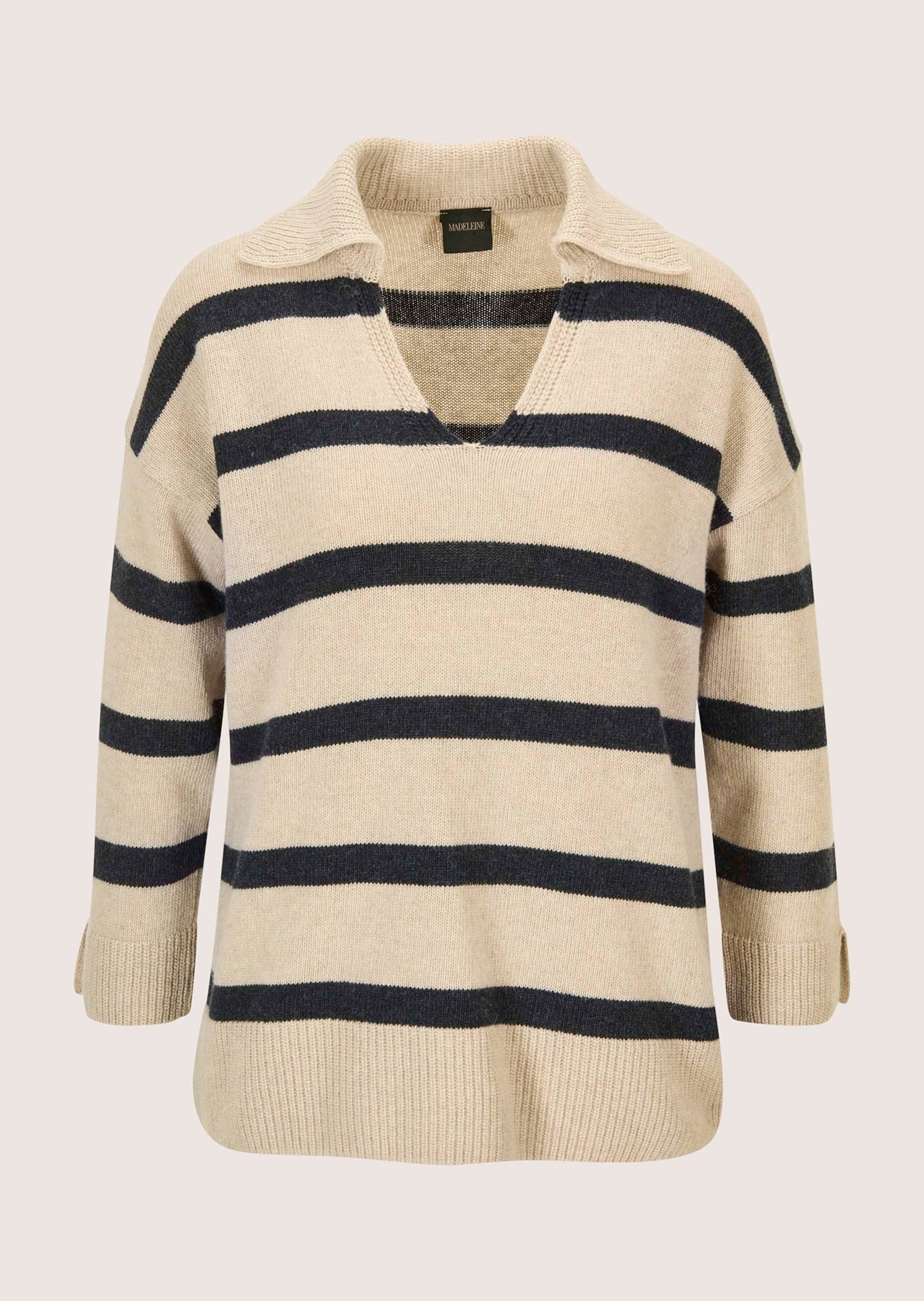 MADELEINE Longpullover »Strickpullover Stilvoller Wollpullover mit Polokragen« Polokragen mit V-Ausschnitt