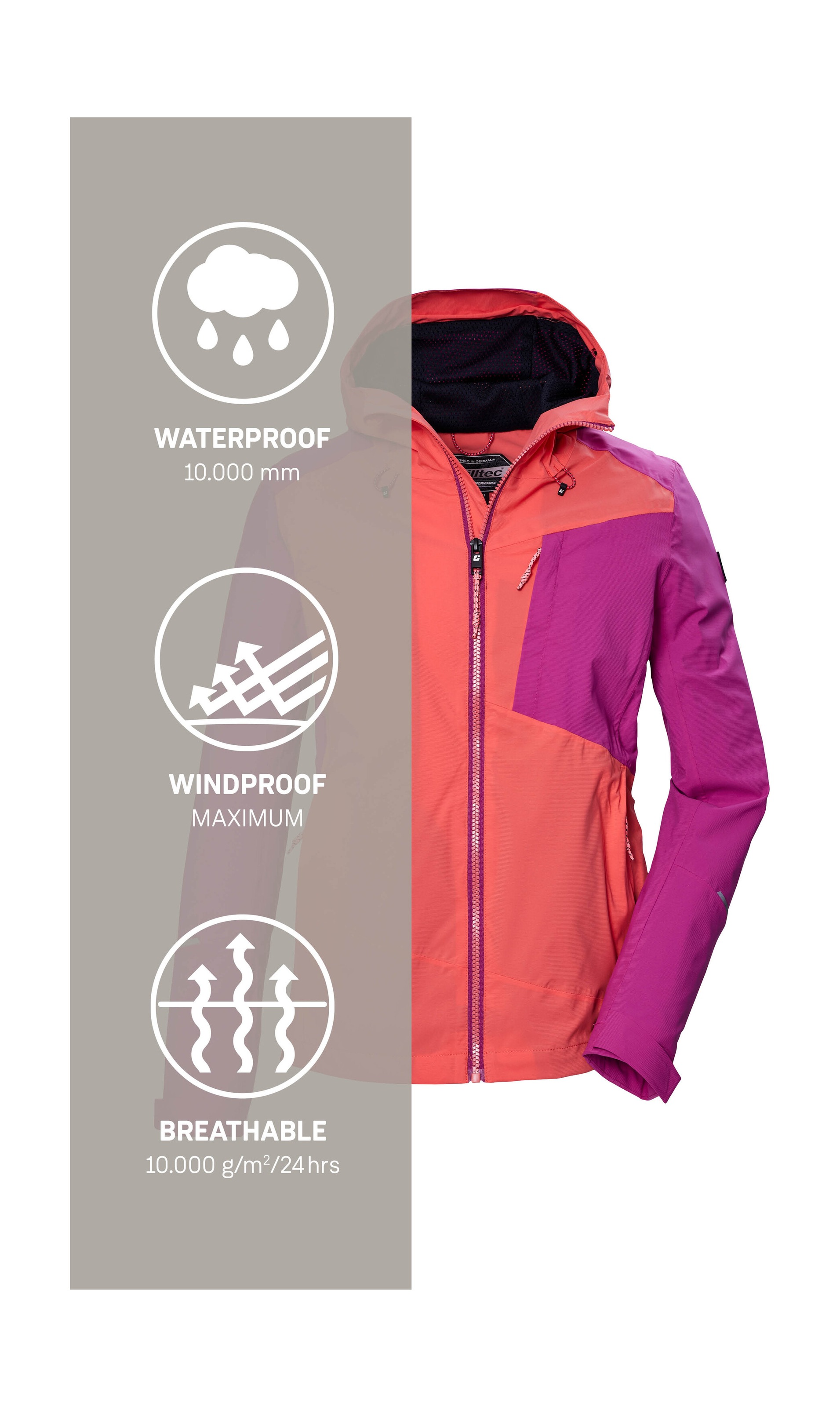 Killtec Outdoorjacke »KOS 83 WMN JCKT«, Damenjacke: Colourblock, wasserdicht, atmungsaktiv, PFAS-frei