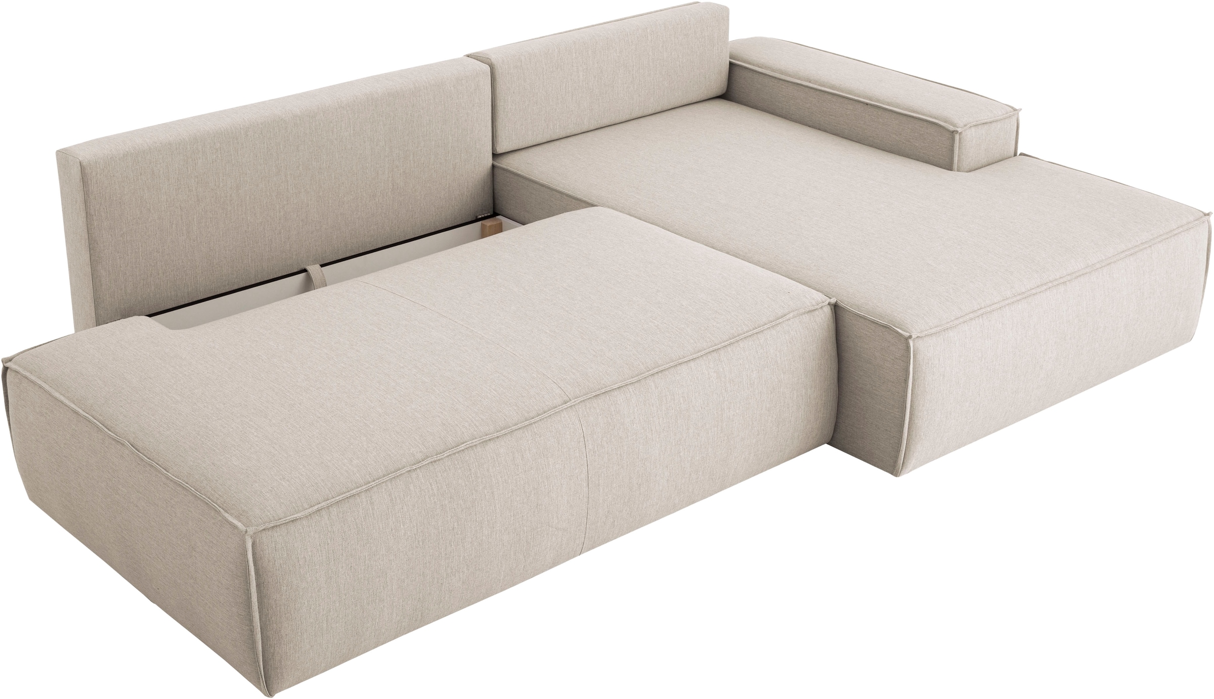 OTTO home Ecksofa »SHERWOOD Leinenoptik  Schlafsofa in L-Form offen (275cm)« Schlaffunktion und Bettkasten, Kedernaht, hoher Sitz- & Liegekomfort,