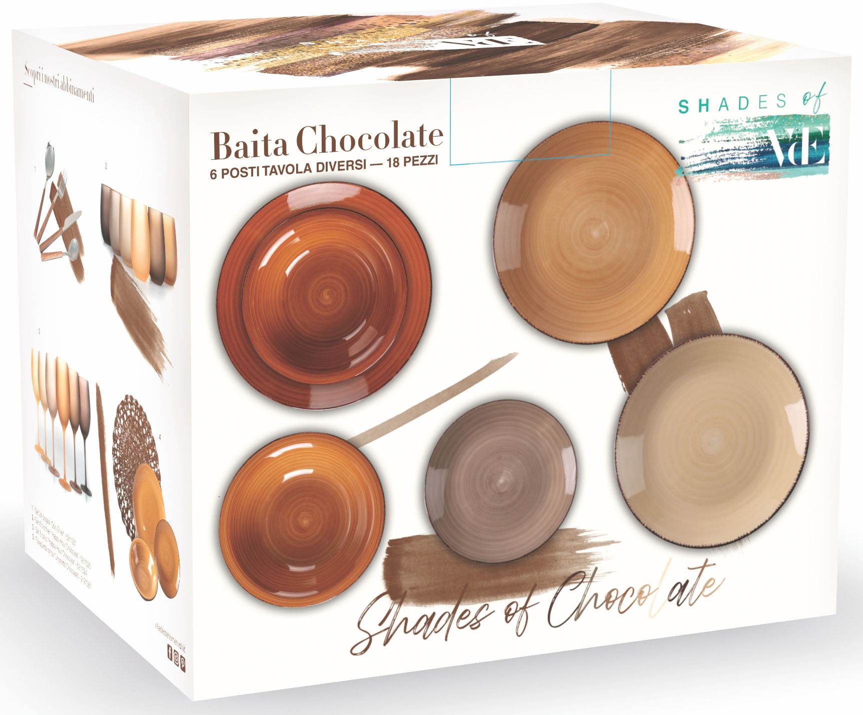 Villa d'Este Teller-Set »Geschirr-Set Baita Chocolate«, (Set, 18 tlg.), Service, Tafelservice