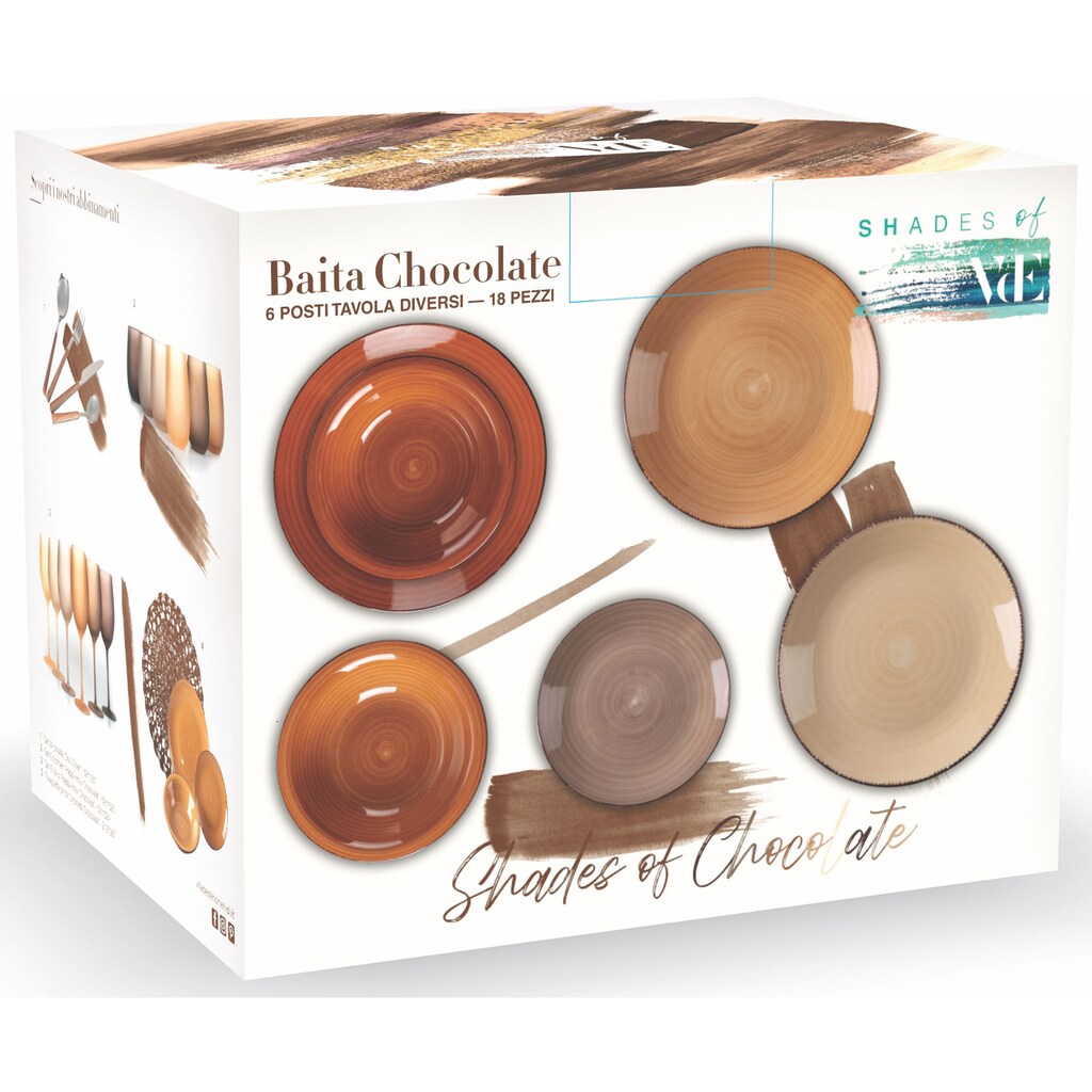 Villa d'Este Teller-Set »Geschirr-Set Baita Chocolate«, (Set, 18 tlg.)