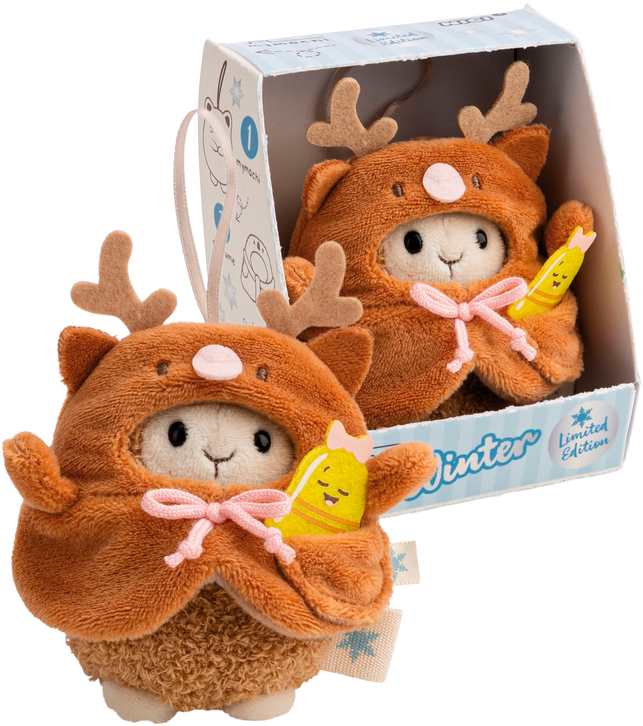 Nici Kuscheltier »mymochi, Set Schaf Wools braun 8cm mit Glocke & Rentierkostüm« in Geschenkbox