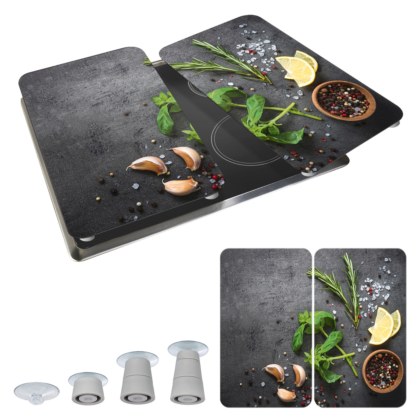 WENKO Herd-Abdeckplatte »Universal Modell Kräuter« Herdabdeckung für alle Herdarten, kratzfest, mit rutschfesten Füßen