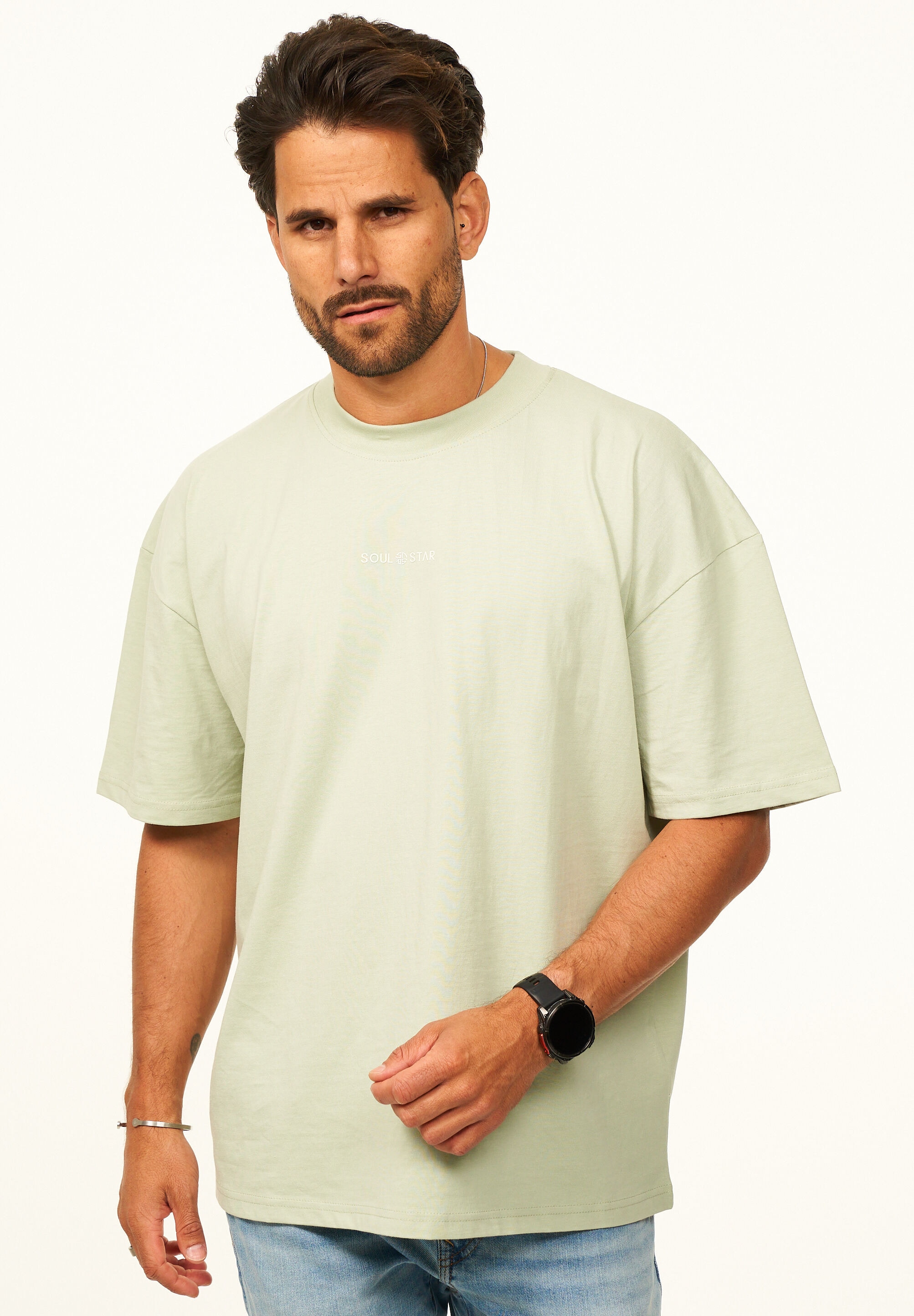 SOULSTAR T-Shirt »Kurzarm Oversize aus 100% Baumwolle mit Rundhalsausschnitt Crew Neck für Herren« Basic Oberteil Crew-Neck kurzärmlig aus 100% Baumwolle für Männer