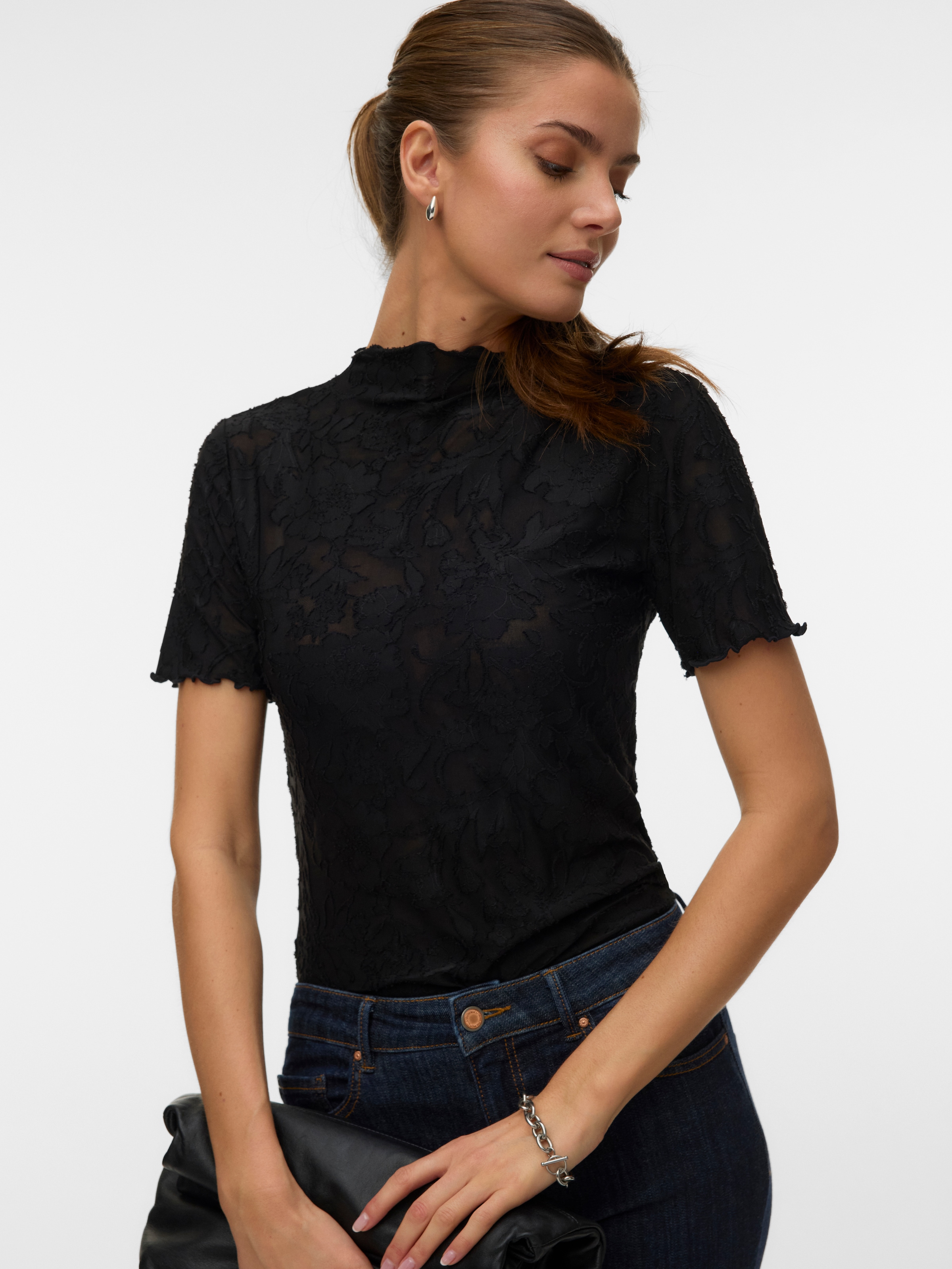 Vero Moda Kurzarmshirt »VMLAYLA SS TOP JRS NOOS« Materialmix