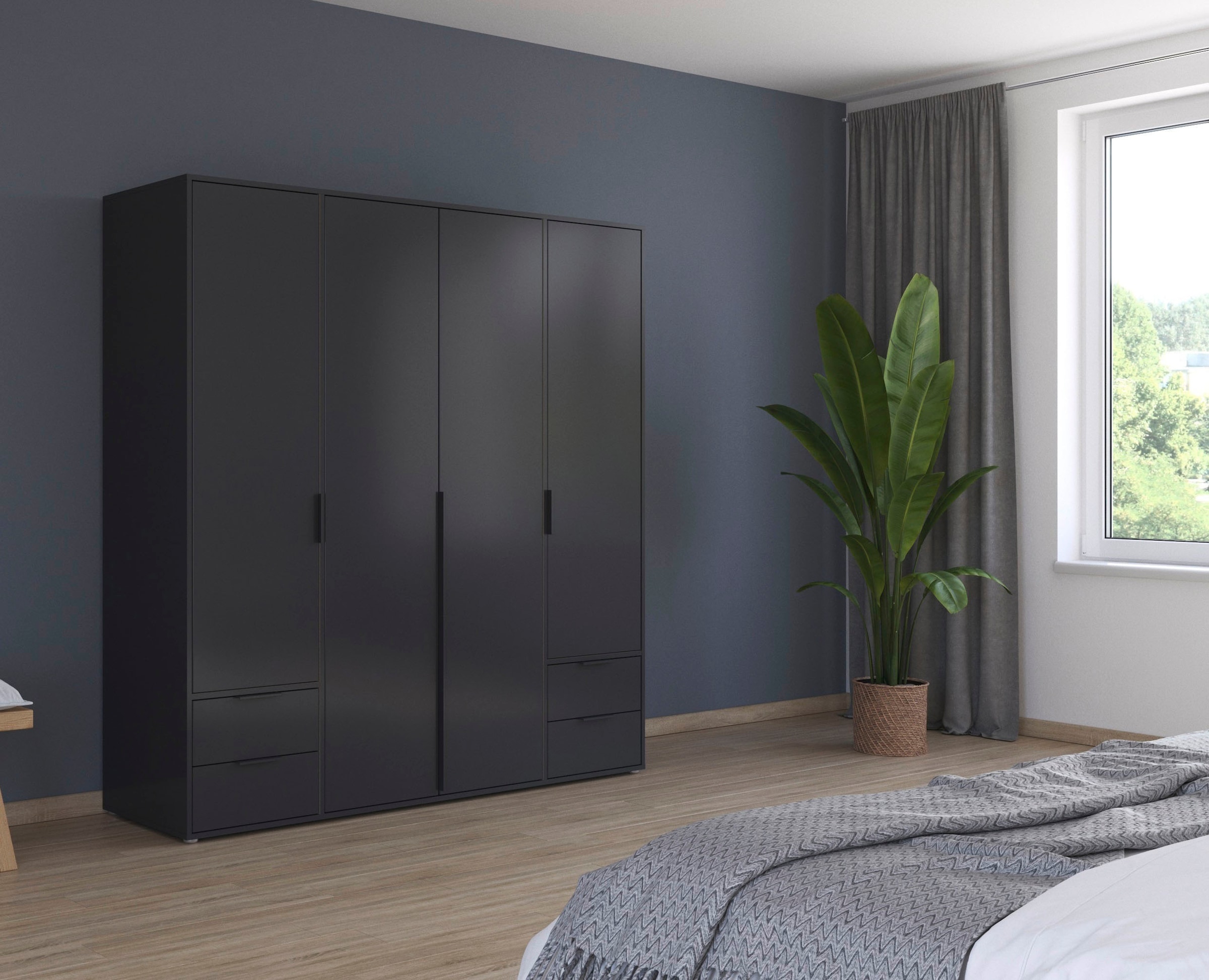 rauch Drehtürenschrank »Kleiderschrank Schrank Garderobe Wäscheschrank NAGATA viel Stauraum«, (in 3 verschiedenen Ausstattungen BASIC/CLASSIC/PREMIUM), mit Schubladen sowie Stangengriffen TOPSELLER MADE IN GERMANY