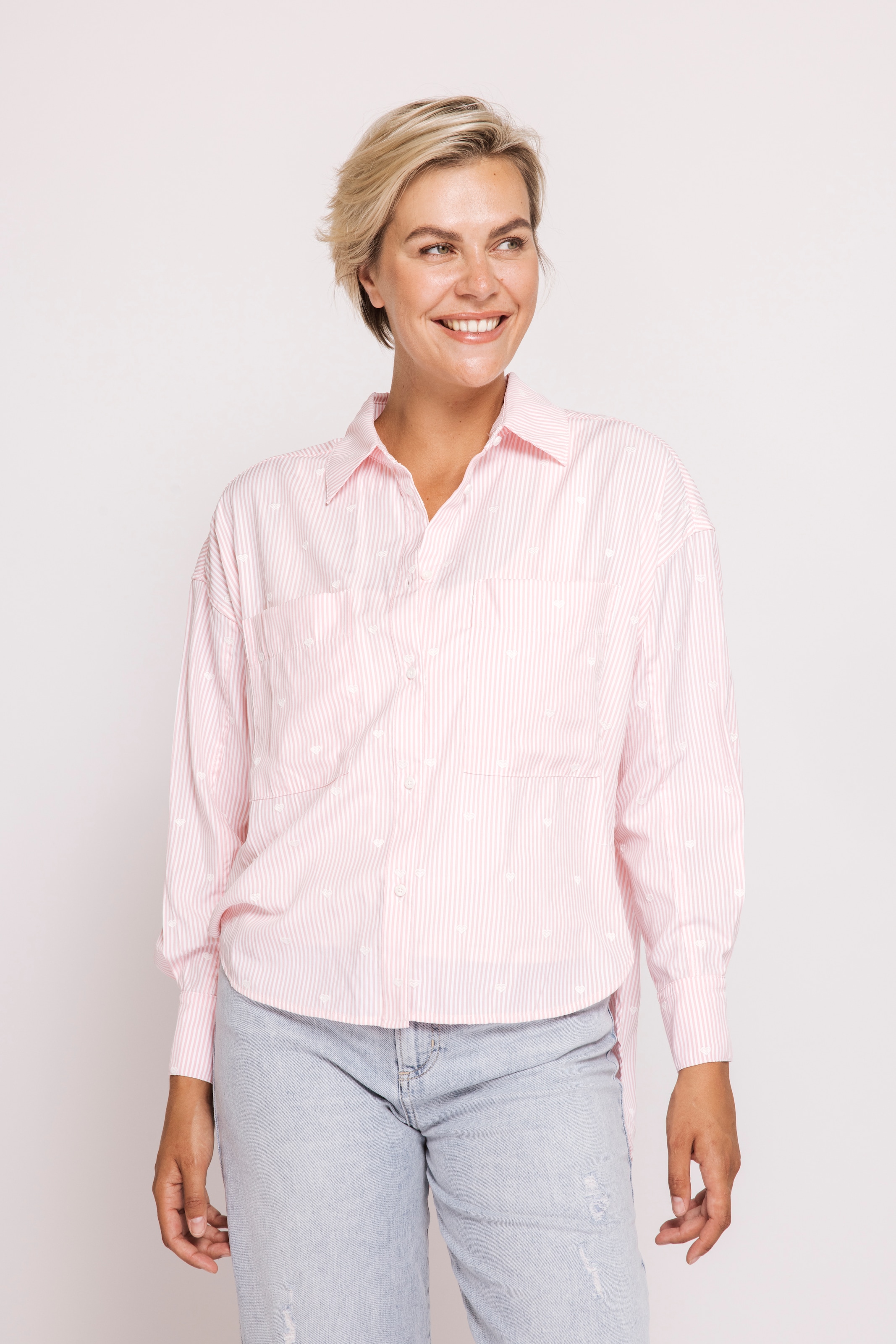 Zhrill Langarmbluse »ZHLUCY Ringelbluse mit Stickerei« im Ringellook und mit Herz-Stickereien