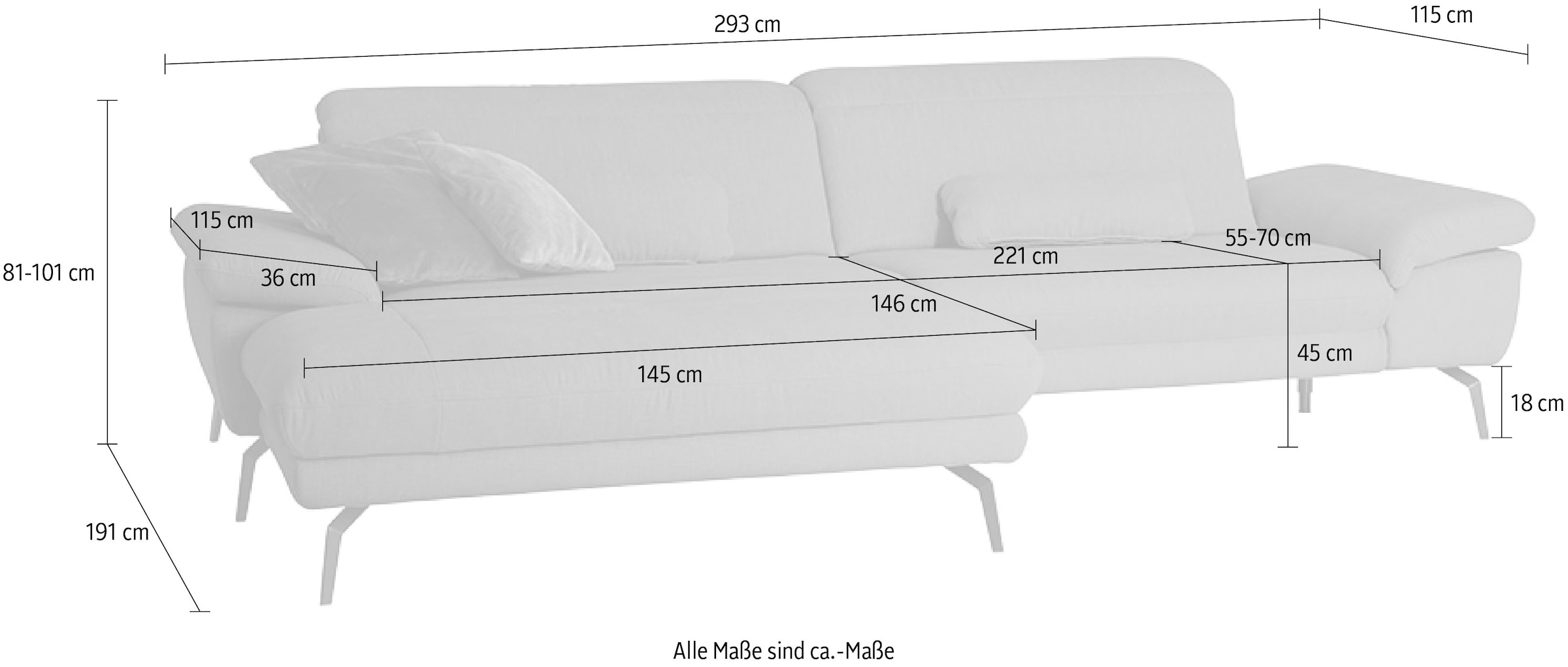 Die PlanBar Ecksofa »MP-IN22025 L-Form«, mit Kopfteilverstellung, wahlweise mit motorischem Canape