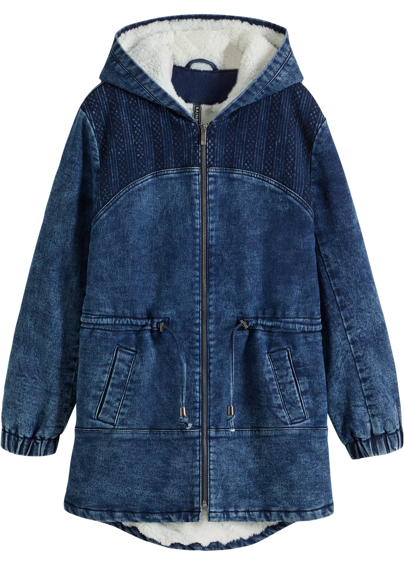 bonprix Parka mit Kapuze Winterjacke als Jeans-Parka mit Teddyfell und Kapuze