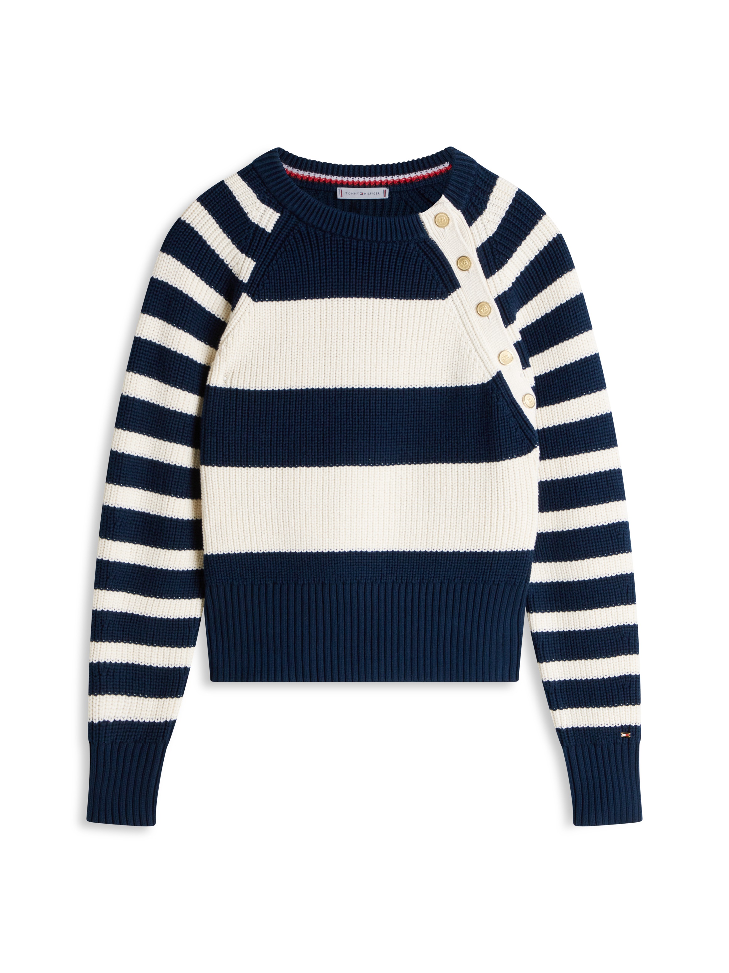 Tommy Hilfiger Strickpullover »GOLD BTN UTILITY LS C-NK SWT« mit goldfarbenen Knöpfen