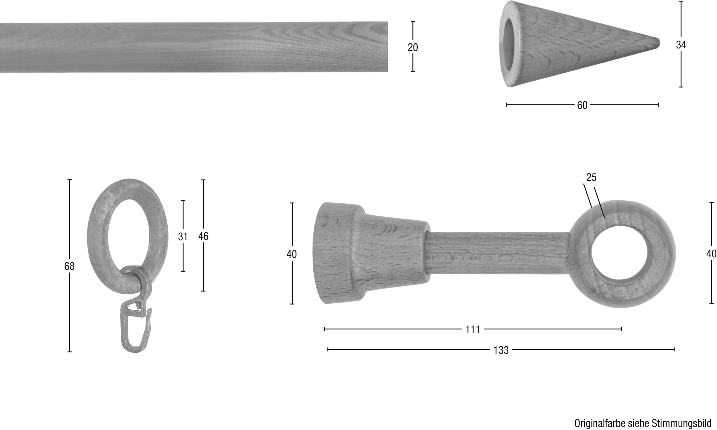 GARESA Gardinenstange »Verena« 1 läufig-läufig Fixmaß Fixlänge 200 cm, mit Ringe