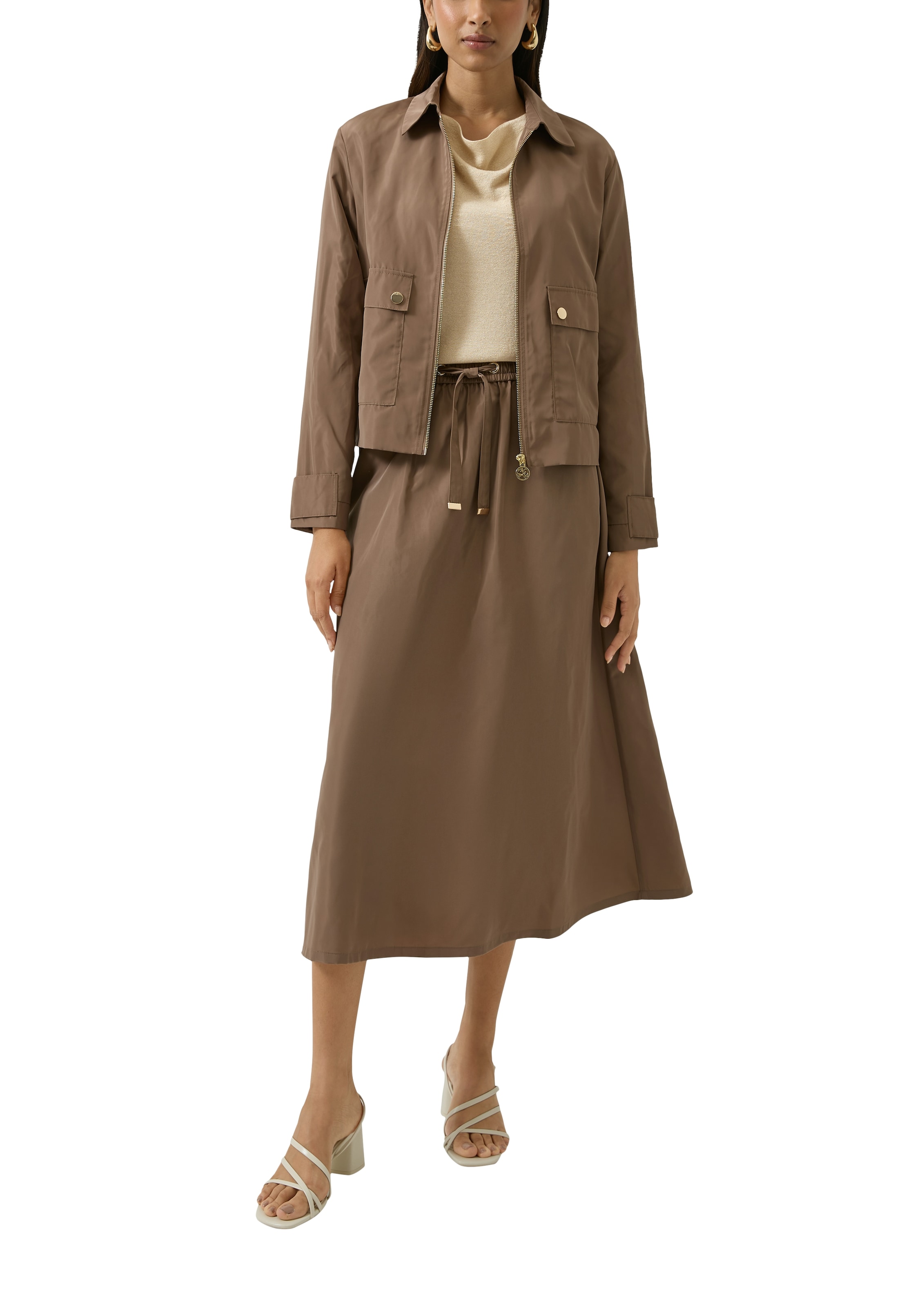 s.Oliver BLACK LABEL Rundhalsshirt mit Wasserfall-Kragen und leicht schimmernd