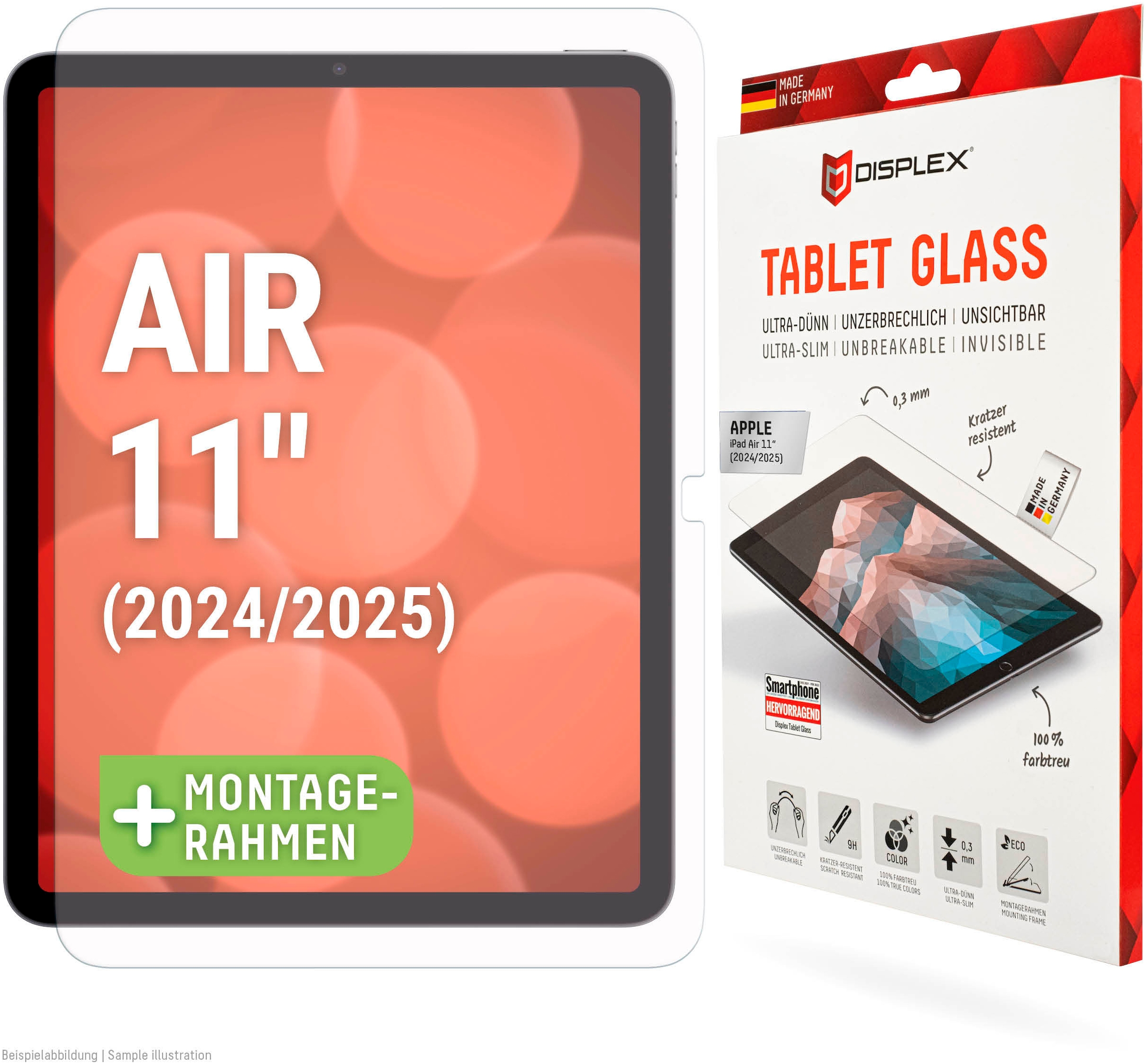 Displex Displayschutzfolie »Tablet Glass«, für Apple iPad Air 11'' (2024/2025), Displayschutz, Bildschirmschutz, kratz & stoßfest, einfaches Anbringen