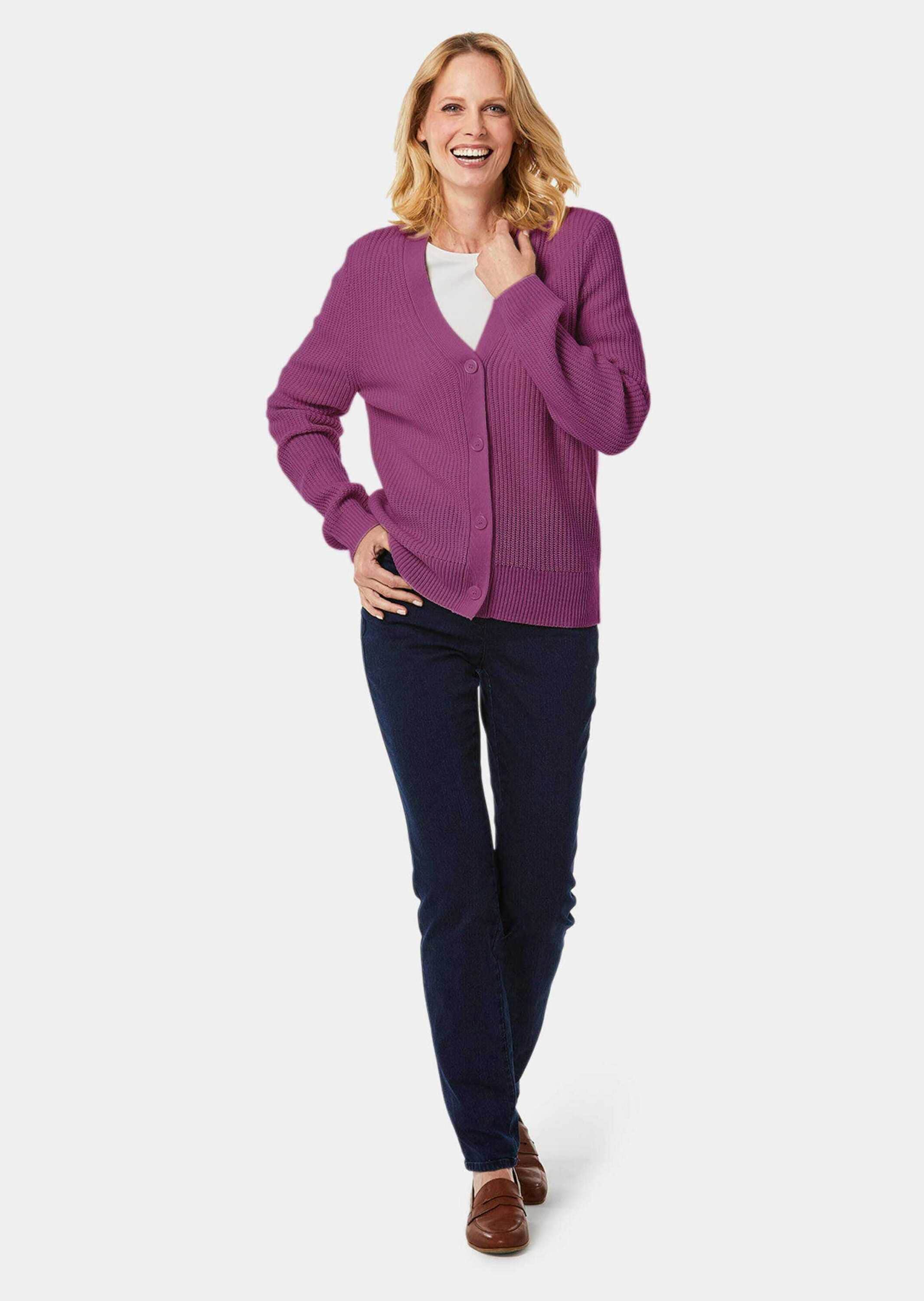 GOLDNER Strickjacke »Kurzgröße Elegante Strickjacke mit V-Ausschnitt« Hochwertige Strickminderungen