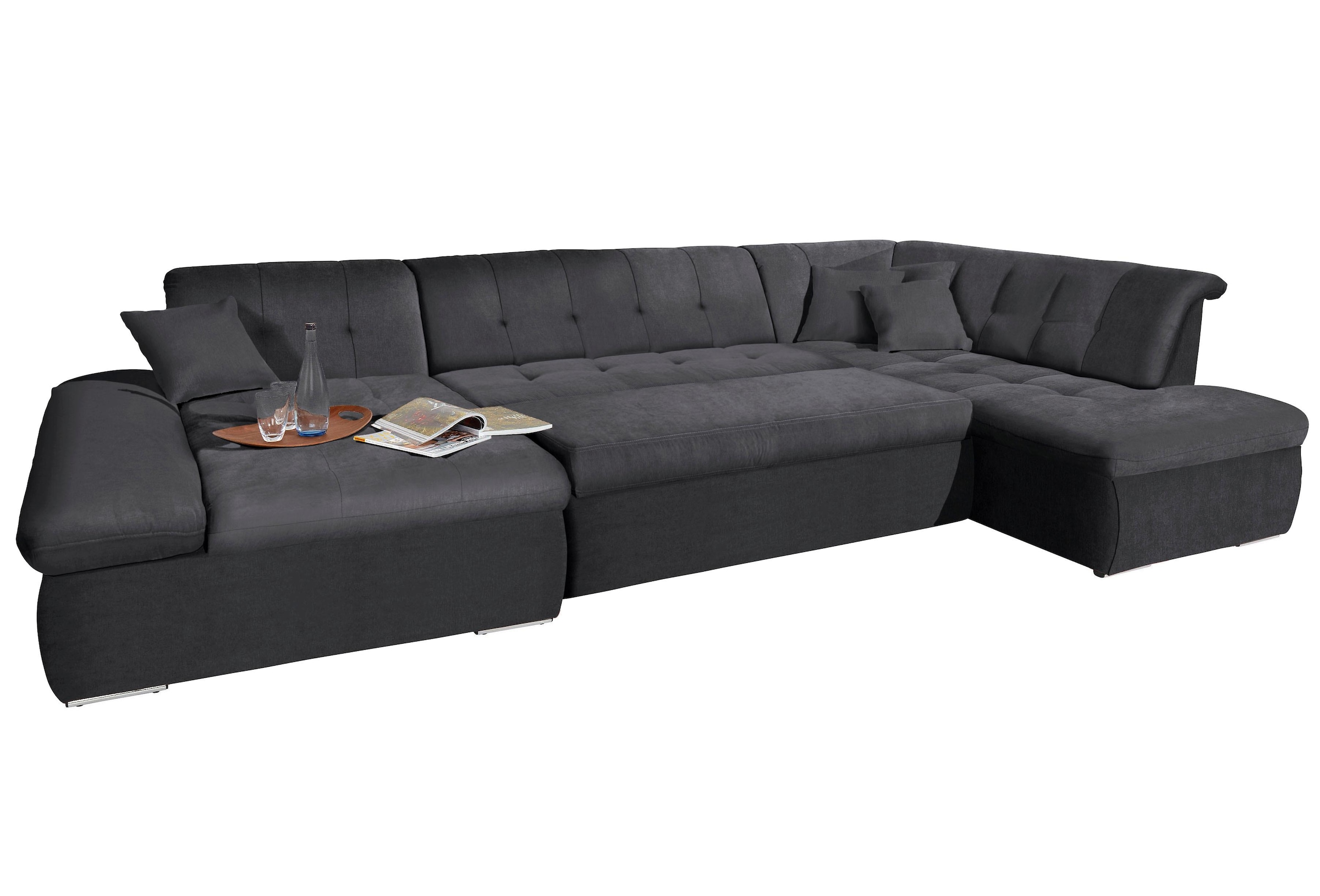 DOMO collection Wohnlandschaft »NMoric im XXL-Format, B/T/H: 353/216/80 cm, incl. Zierkissen U-Form«, wahlweise mit Bettfunktion und Armlehnenverstellung