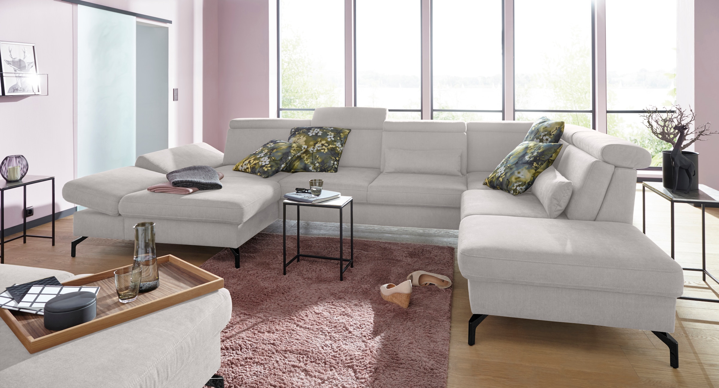 sit&more Wohnlandschaft »Brisbane U-Form«, Fußhöhe 15 cm, inklusive Sitztiefen-, Armteil- und Kopfteilverstellung