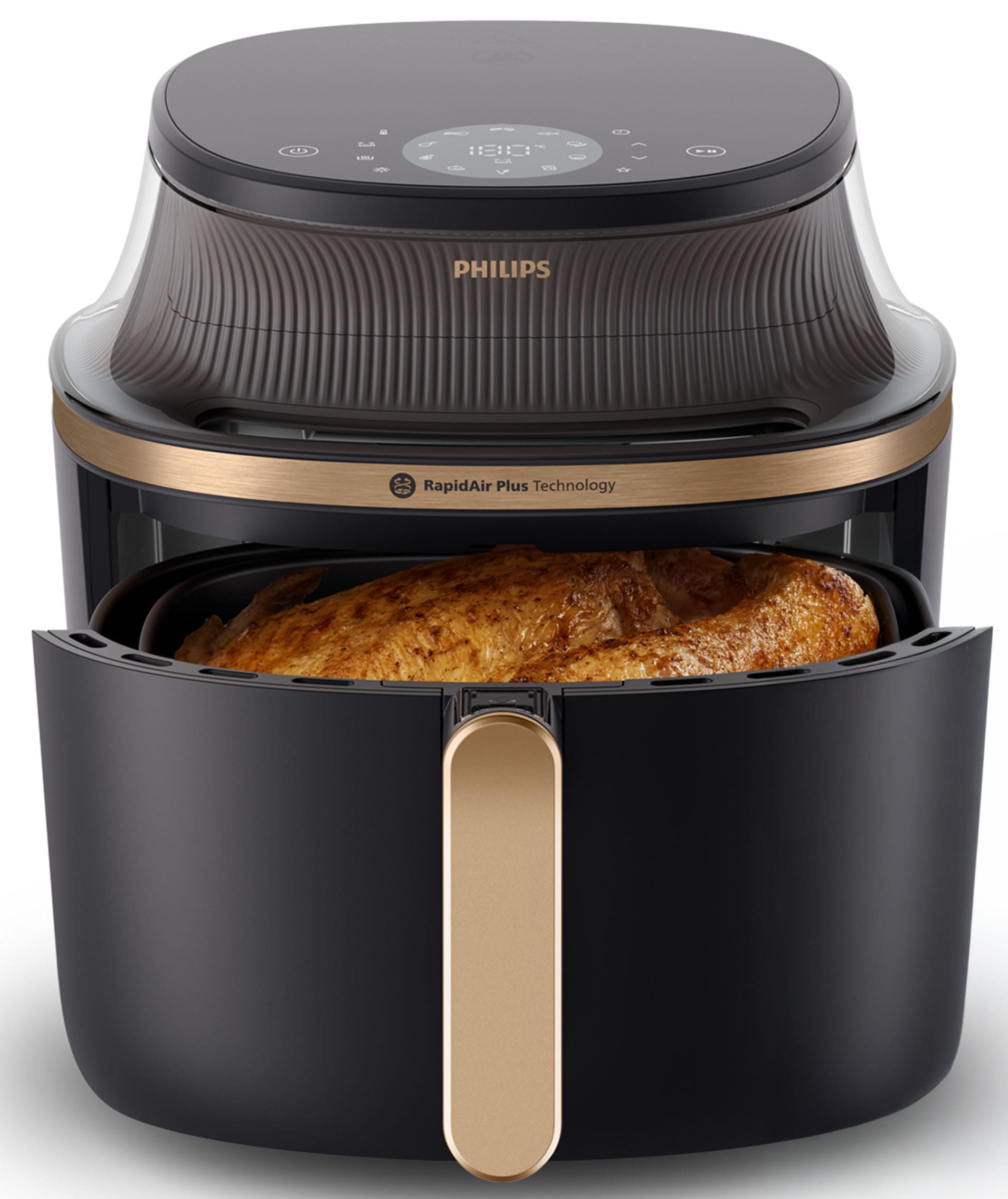Philips Heißluftfritteuse »Airfryer 3000 NA342/00, mit 7.2L, Sichtfenster« 2000 W RapidAir Plus Technologie und 16 Kochfunktionen; Schwarz/Kupfer
