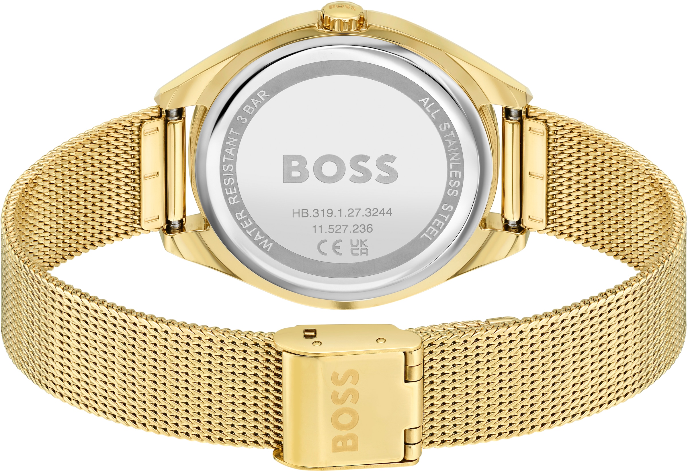 BOSS Quarzuhr »SAYA«, Damenuhr, Armbanduhr, Glaskristalle, Edelstahlarmband