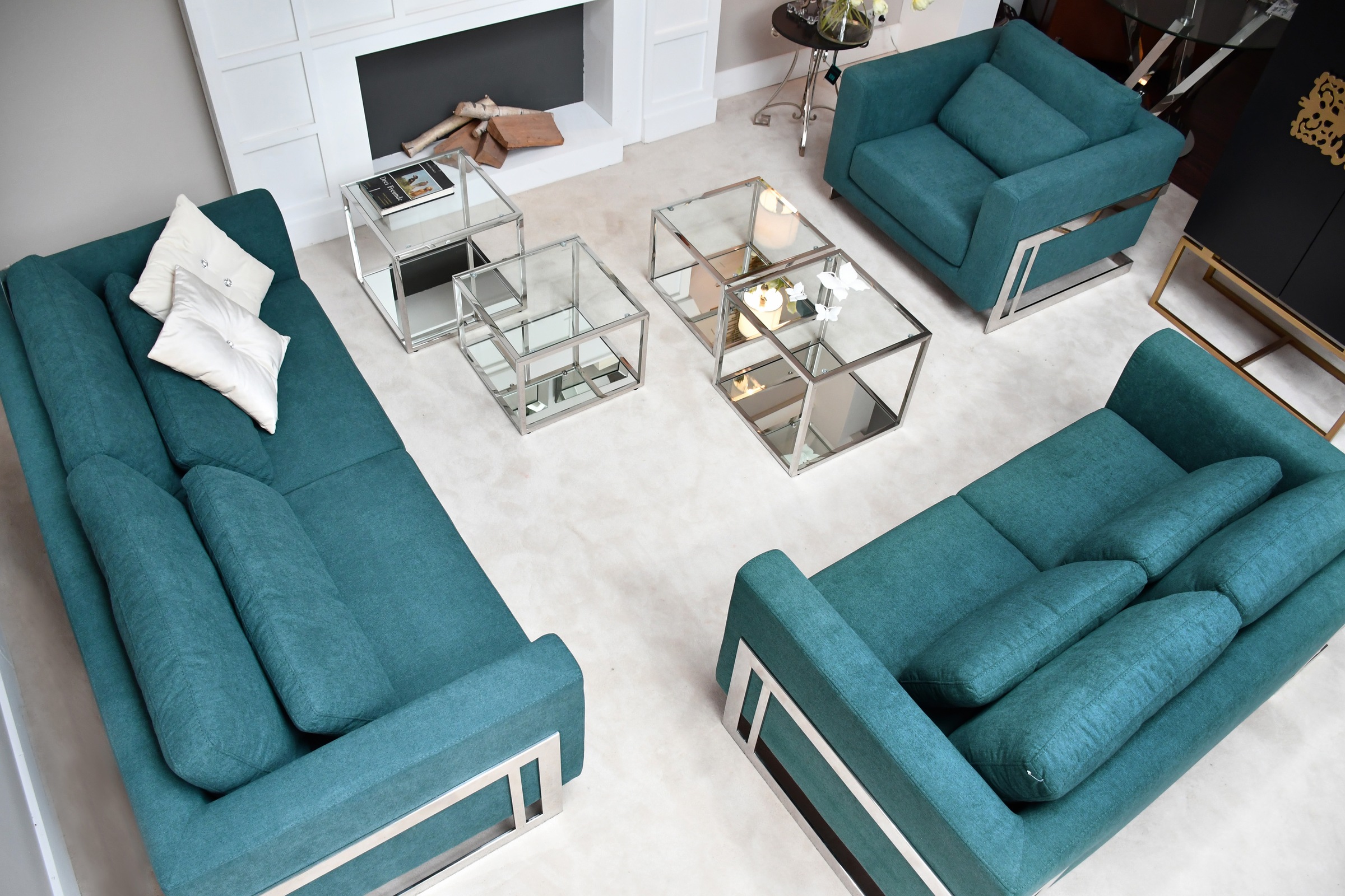 Leonique 3-Sitzer »New York«, Petrolblaues 3-Sitzer Sofa, Edelstahlgestell, 175x84x96, Sitzhöhe 44cm
