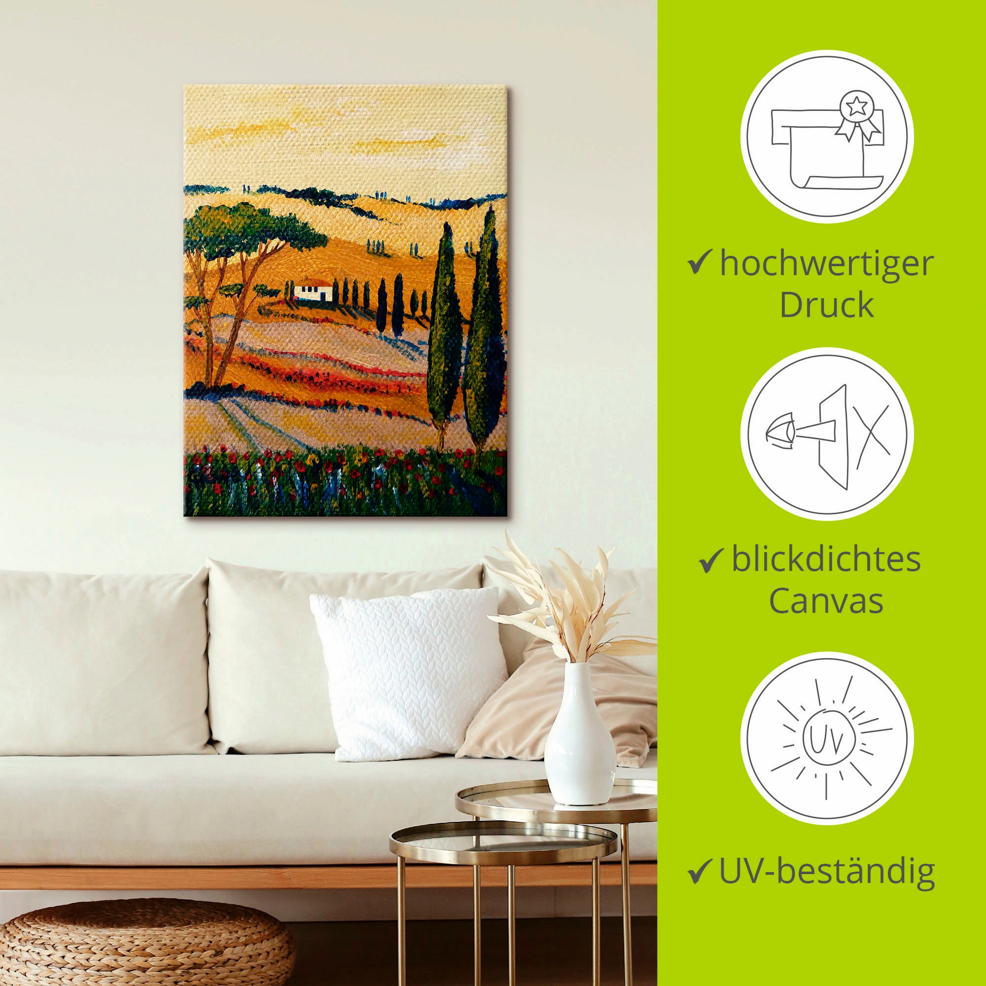 Artland Leinwandbild »Mein Traum von der Toskana« Europa 1 Stk. tlg. auf Holzrahmen gespannt