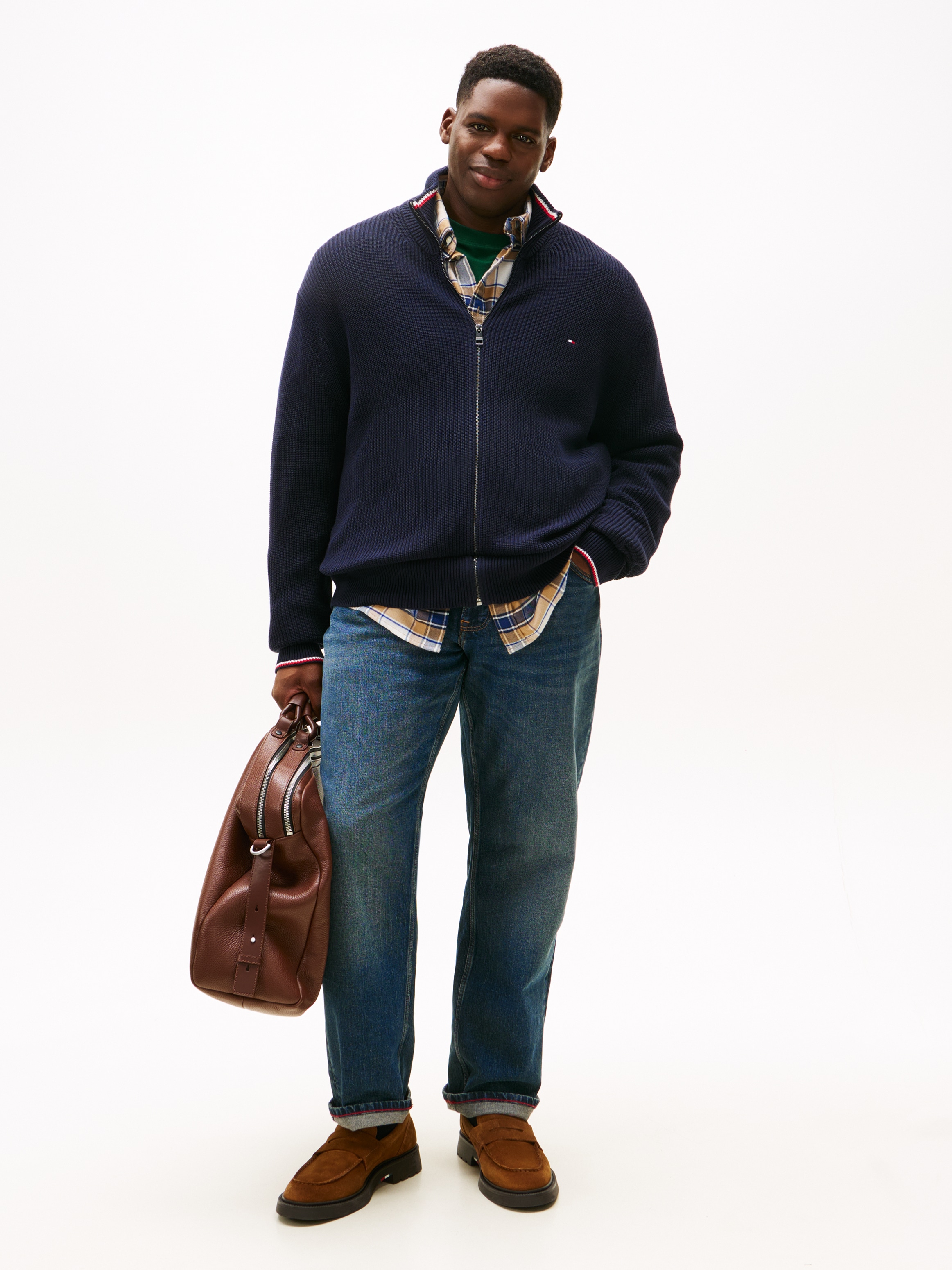 Tommy Hilfiger Big & Tall Strickjacke »BT-RWB RIB ZIP THROUGHB«, Große Größen, aus Rippstrick, mit Stehkragen
