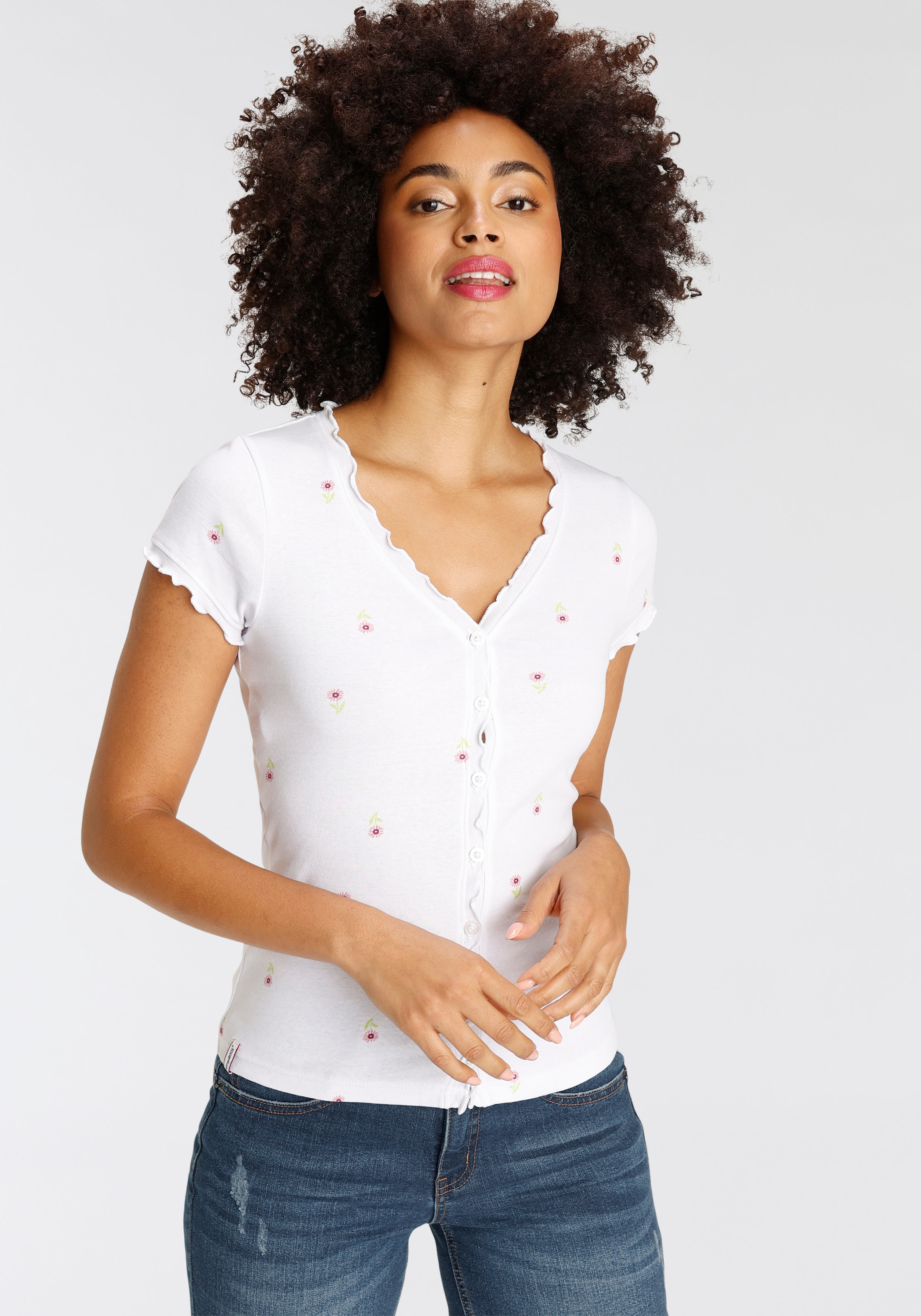KangaROOS Kurzarmshirt, kurzärmelig, figurbetont, aus Baumwolle