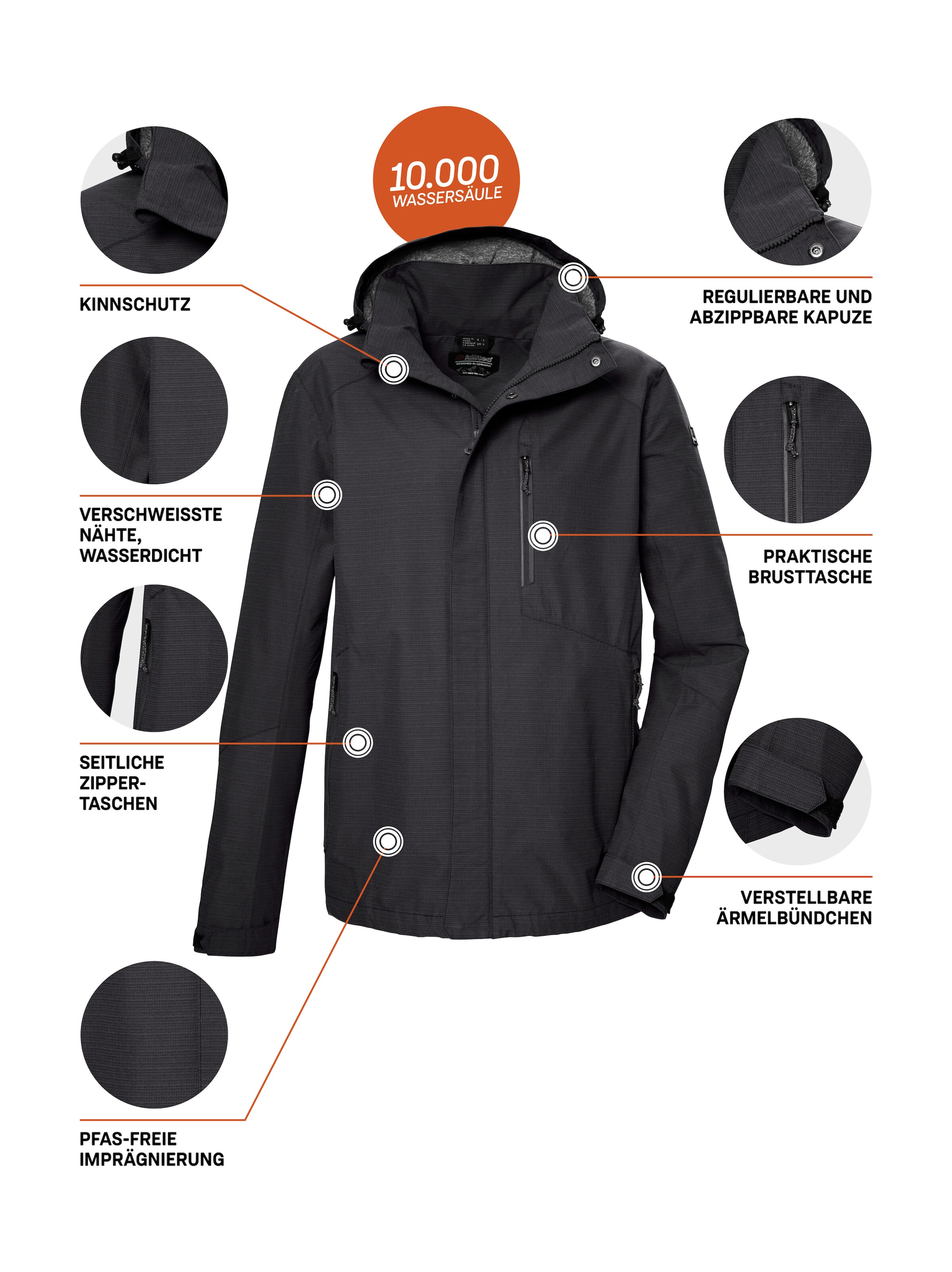 Killtec Funktionsjacke »KOS 256 MN JCKT« Wasser- und winddichte Herrenjacke, atmungsaktiv, abnehmbare Kapuze