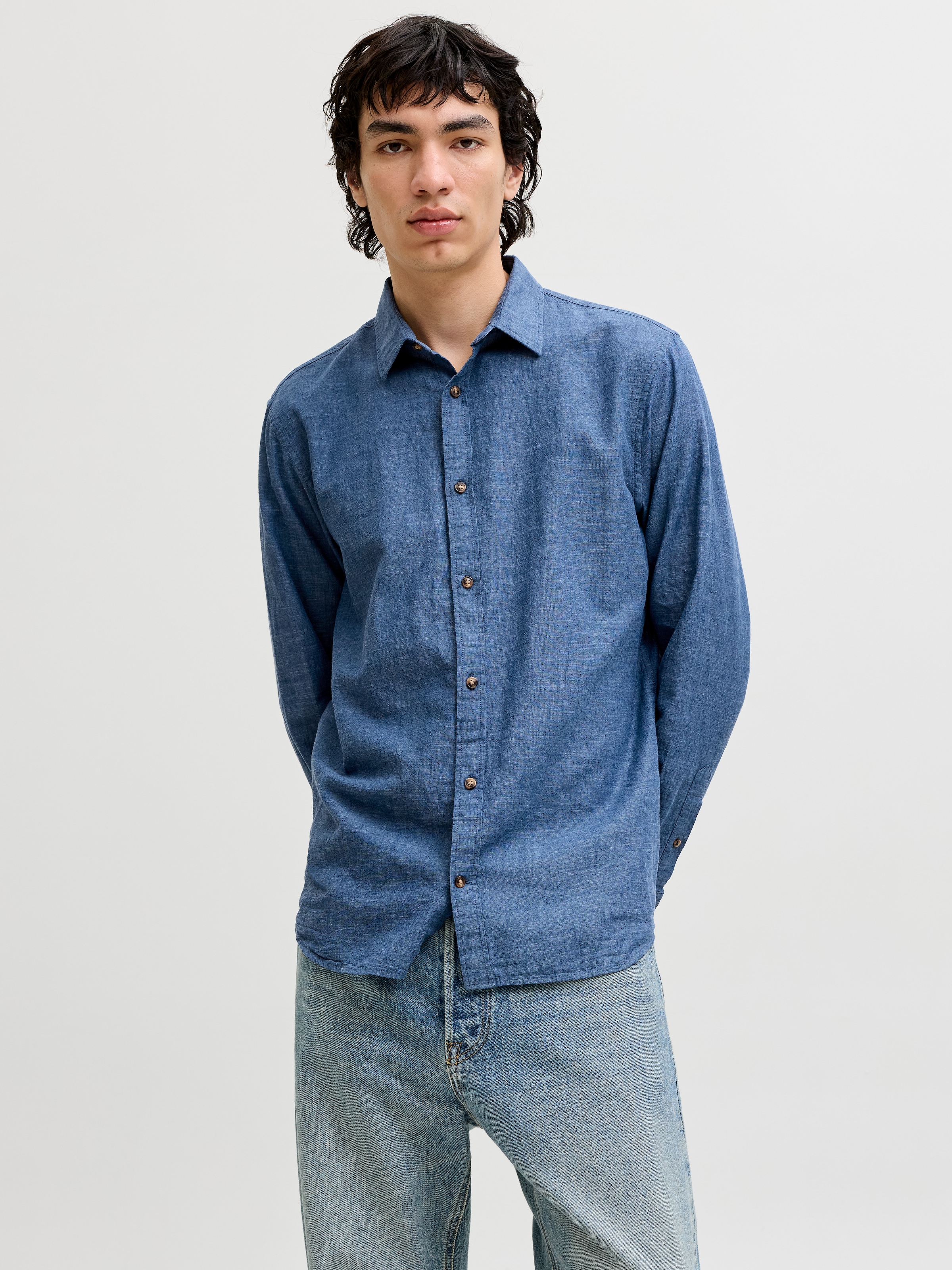 Jack & Jones Langarmhemd »JJESUMMER LINEN BLEND SHIRT L/S SN« Baumwollmischung, regular fit
