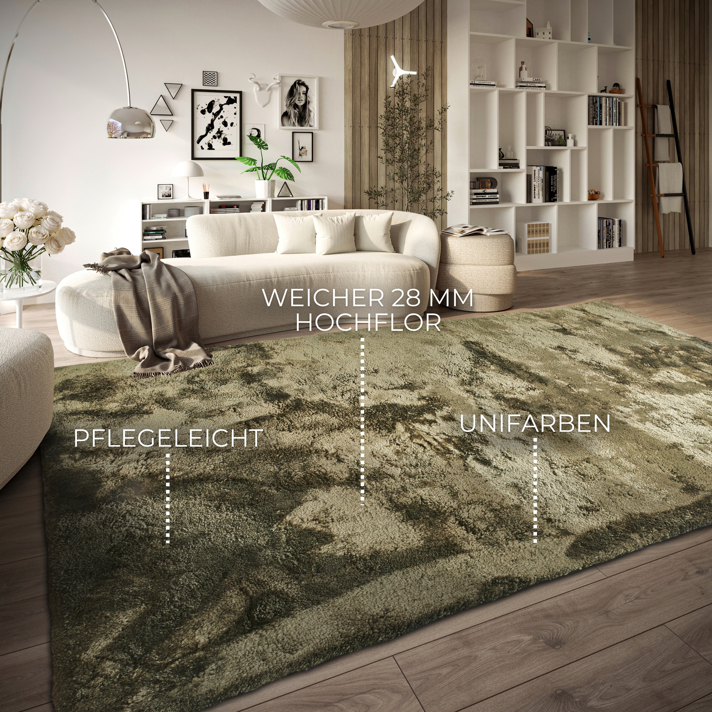 ELLE DECORATION Hochflor-Teppich »Calida«, rechteckig, 28 mm Höhe, Langflor, Shaggy, einfarbig, flauschig, weich, glänzend, modern, uni