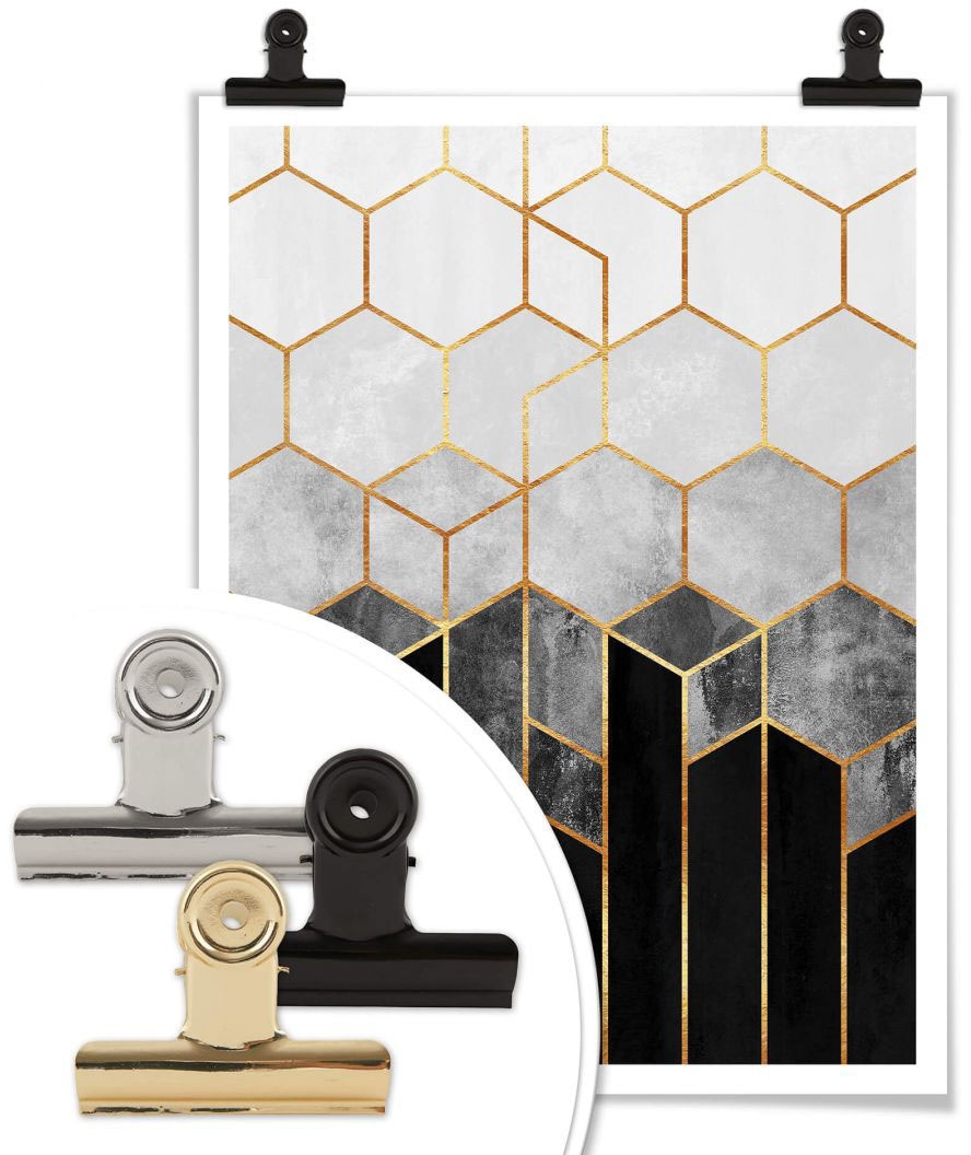 Online Grau«, OTTO (1 kaufen Wall-Art Schriftzug, St.) Shop »Hexagon im Schwarz Poster